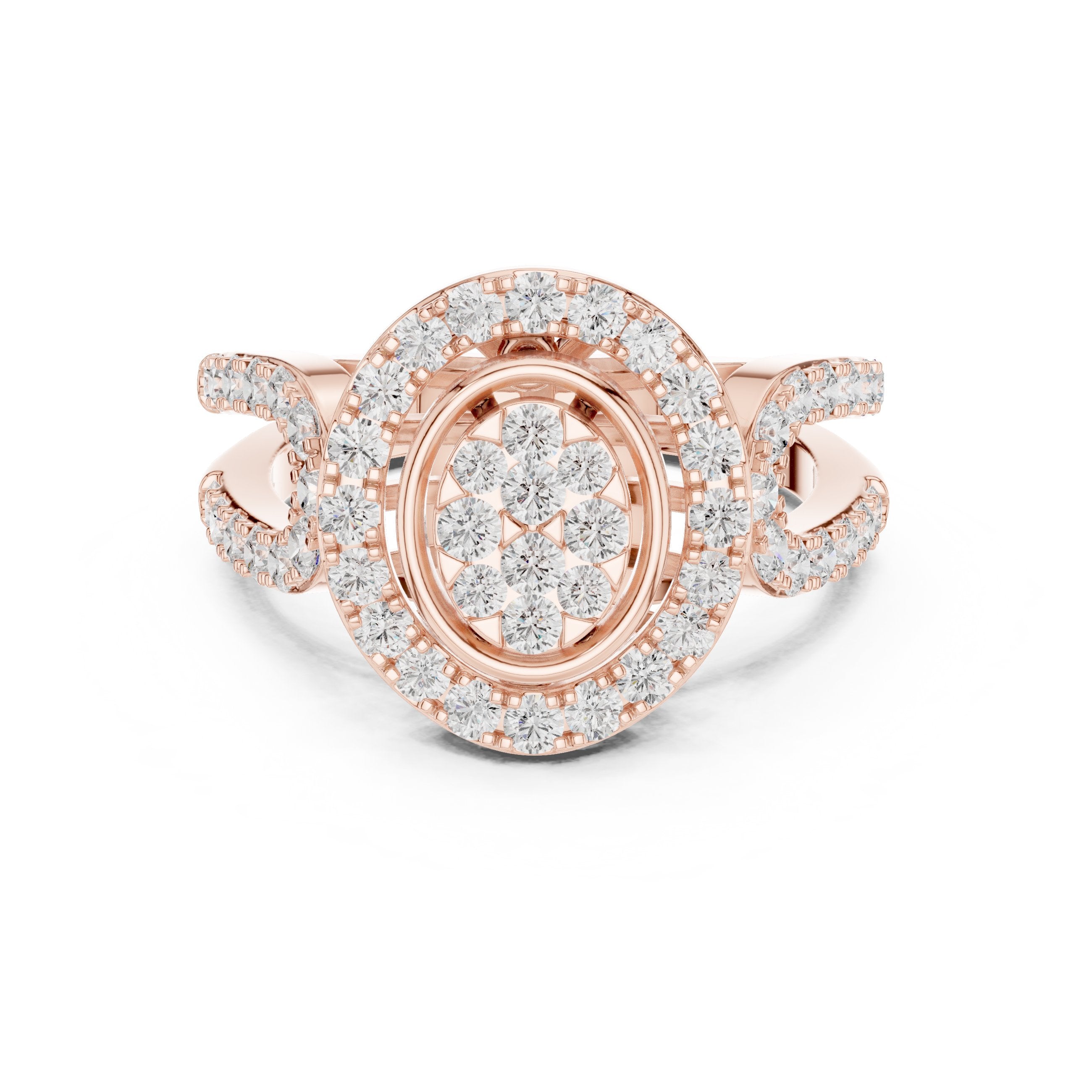 Round Diamond Oval Cluster Medallion Constellation Engagement Ring in Rose Gold - VYKA Diamonds