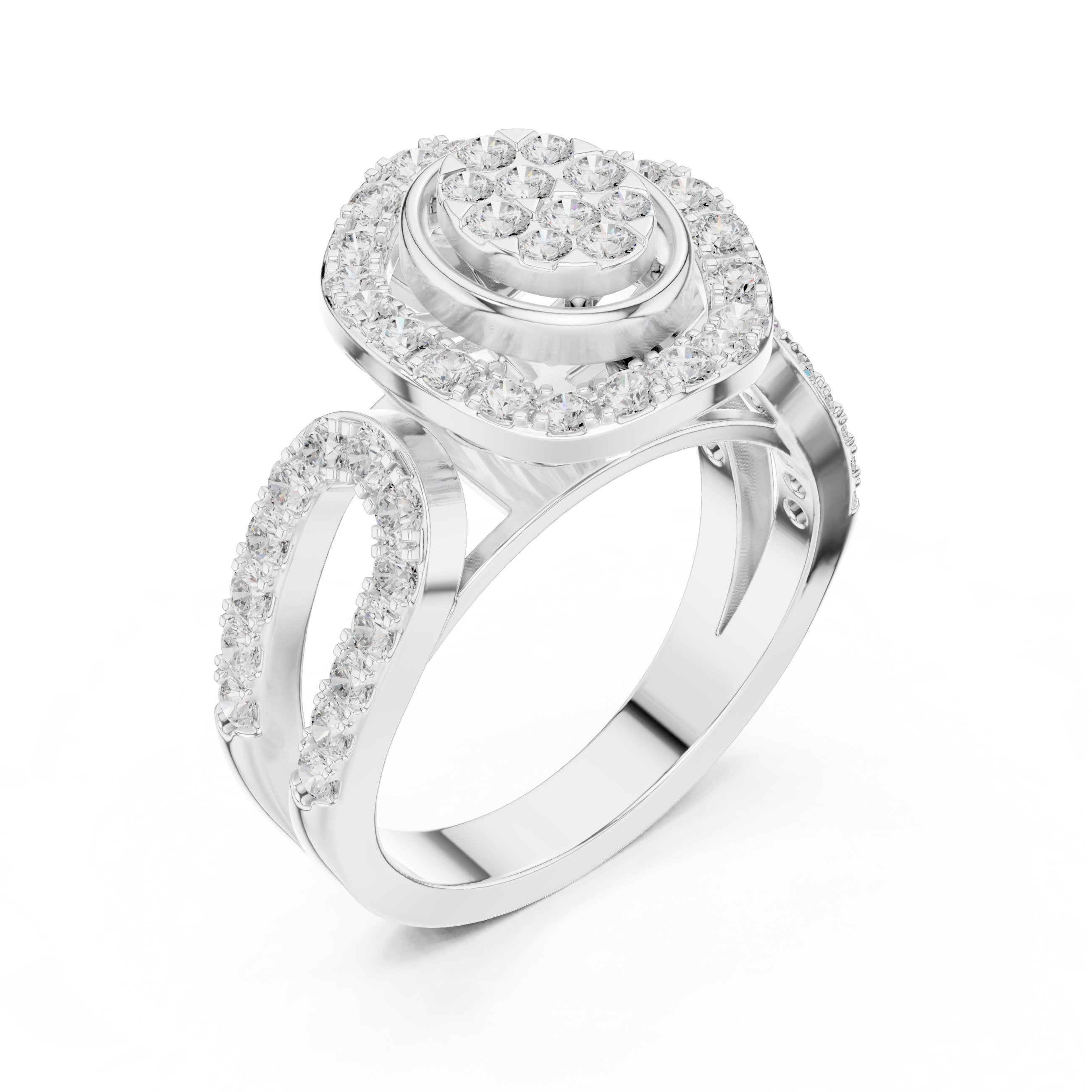Round Diamond Oval Cluster Medallion Constellation Engagement Ring in White Gold - VYKA Diamonds