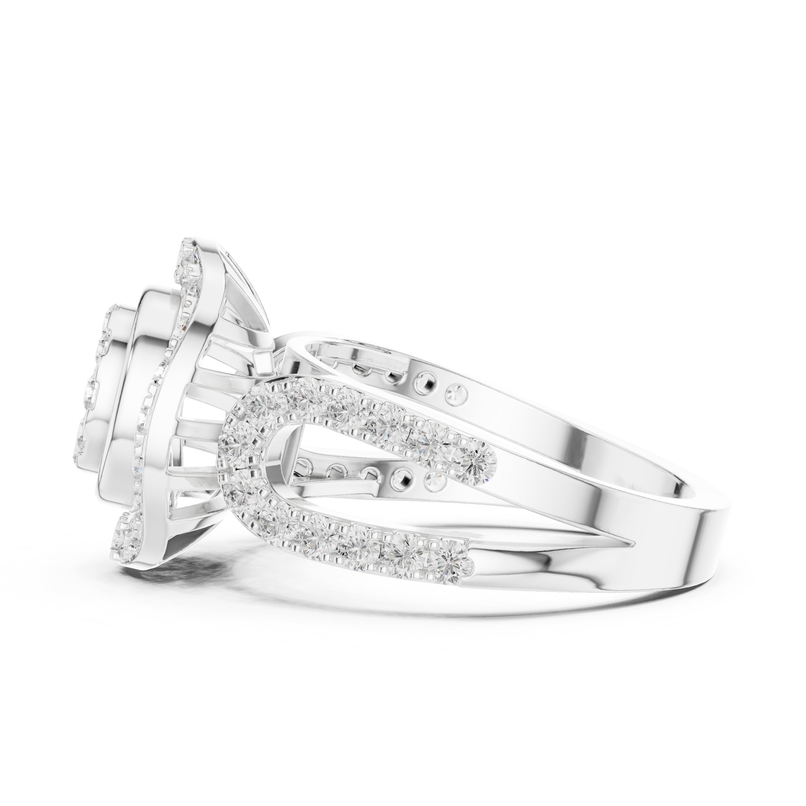 Round Diamond Oval Cluster Medallion Constellation Engagement Ring in White Gold - VYKA Diamonds