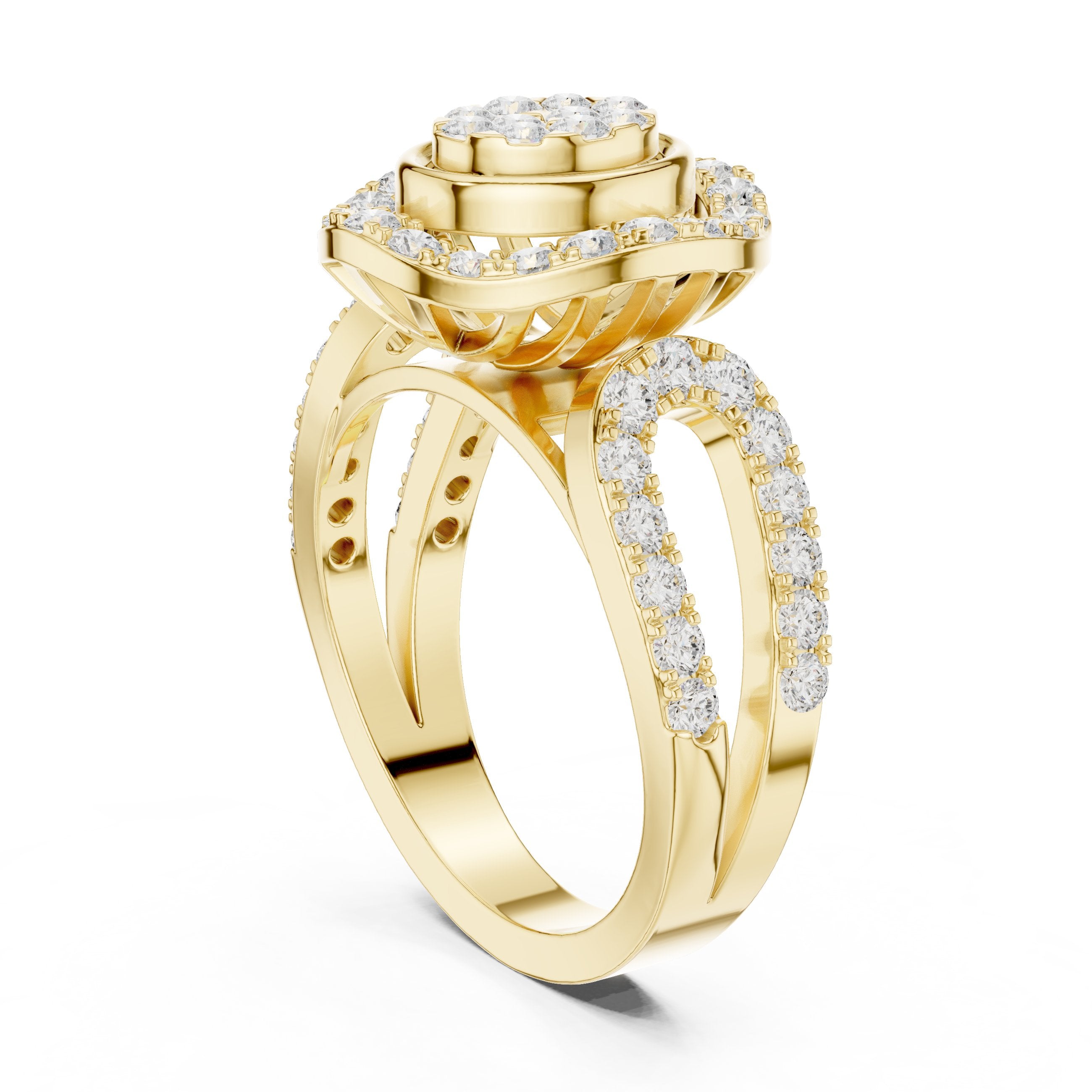 Round Diamond Oval Cluster Medallion Constellation Engagement Ring in Yellow Gold - VYKA Diamonds