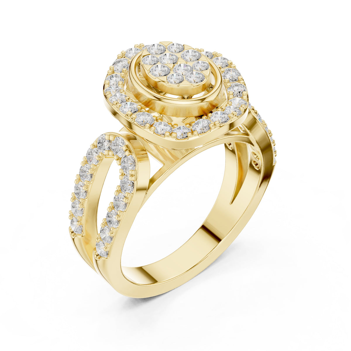 Round Diamond Oval Cluster Medallion Constellation Engagement Ring