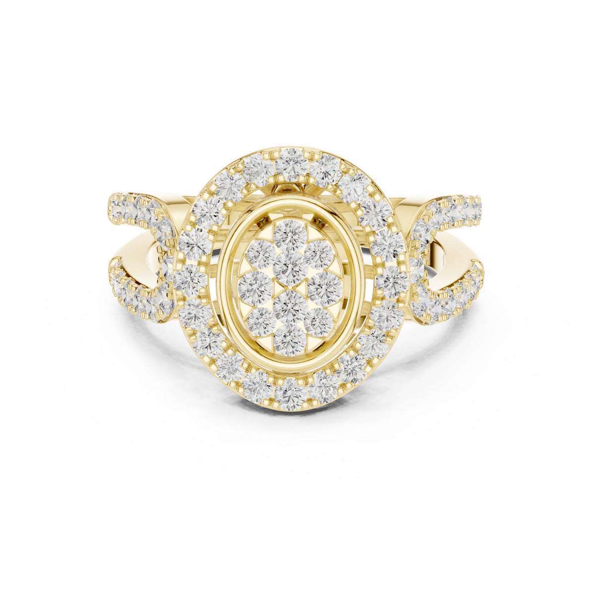 Round Diamond Oval Cluster Medallion Constellation Engagement Ring