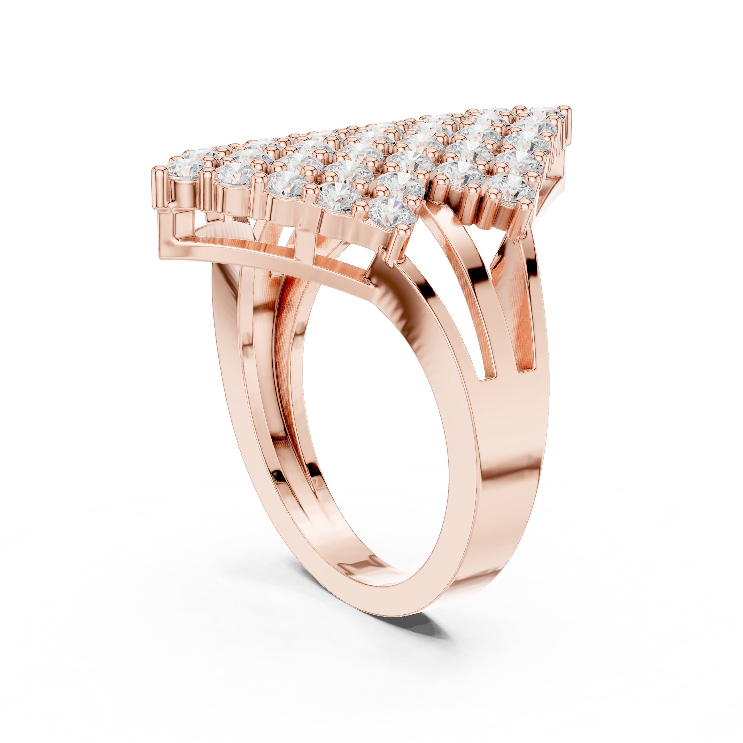Round Diamond Diamond-Shape Cluster Statement Engagement Ring in Rose Gold - VYKA Diamonds