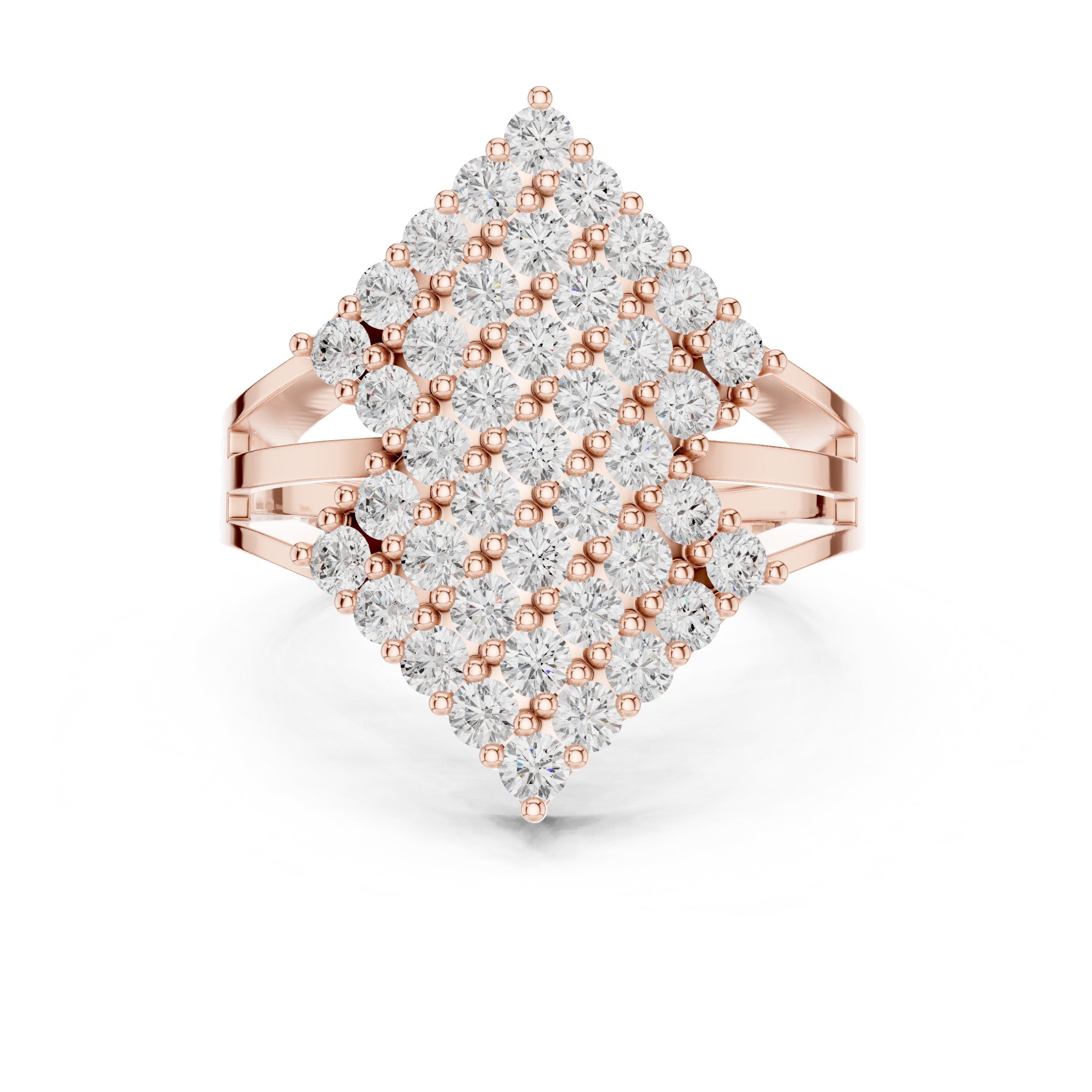 Round Diamond Diamond-Shape Cluster Statement Engagement Ring in Rose Gold - VYKA Diamonds