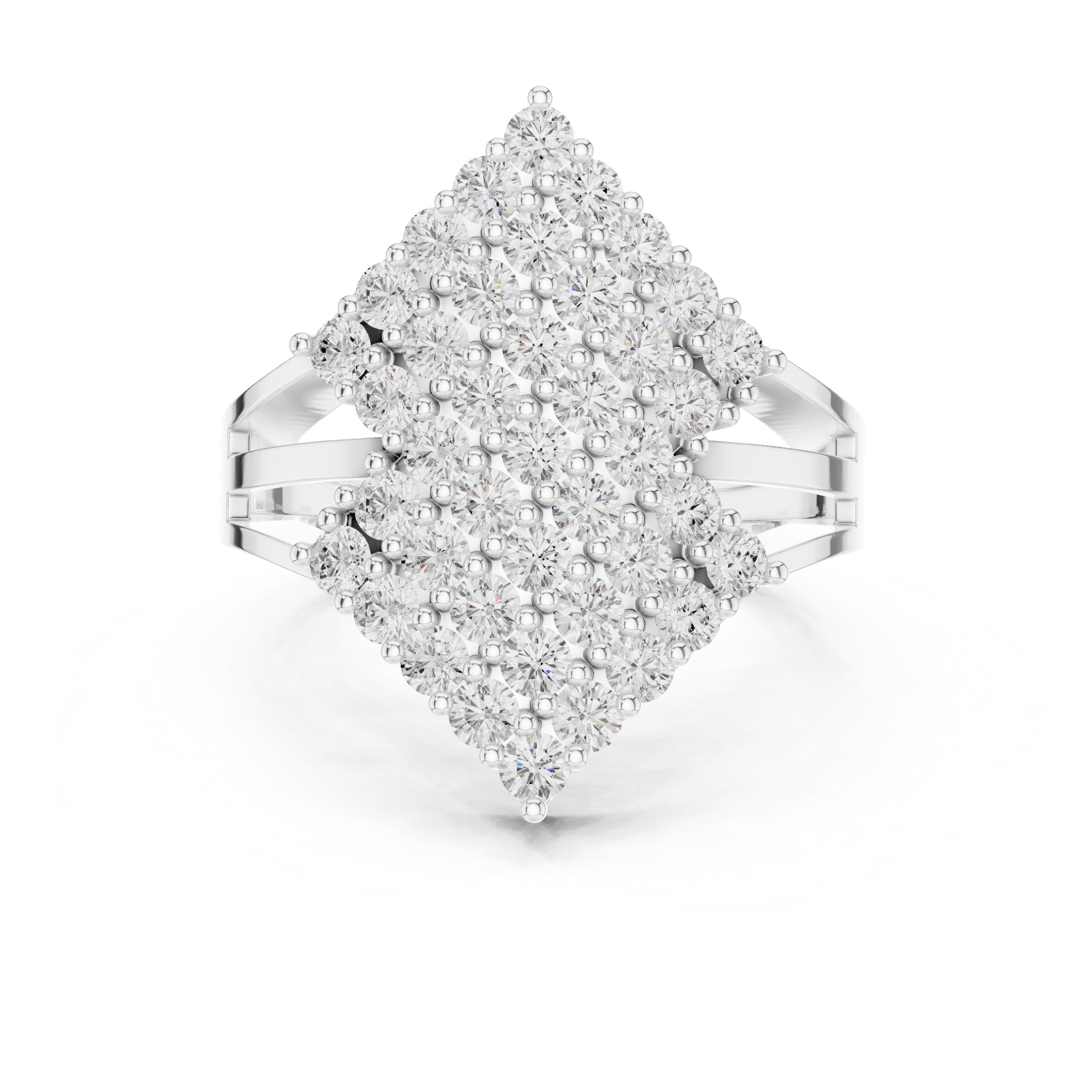 Round Diamond Diamond-Shape Cluster Statement Engagement Ring in White Gold - VYKA Diamonds