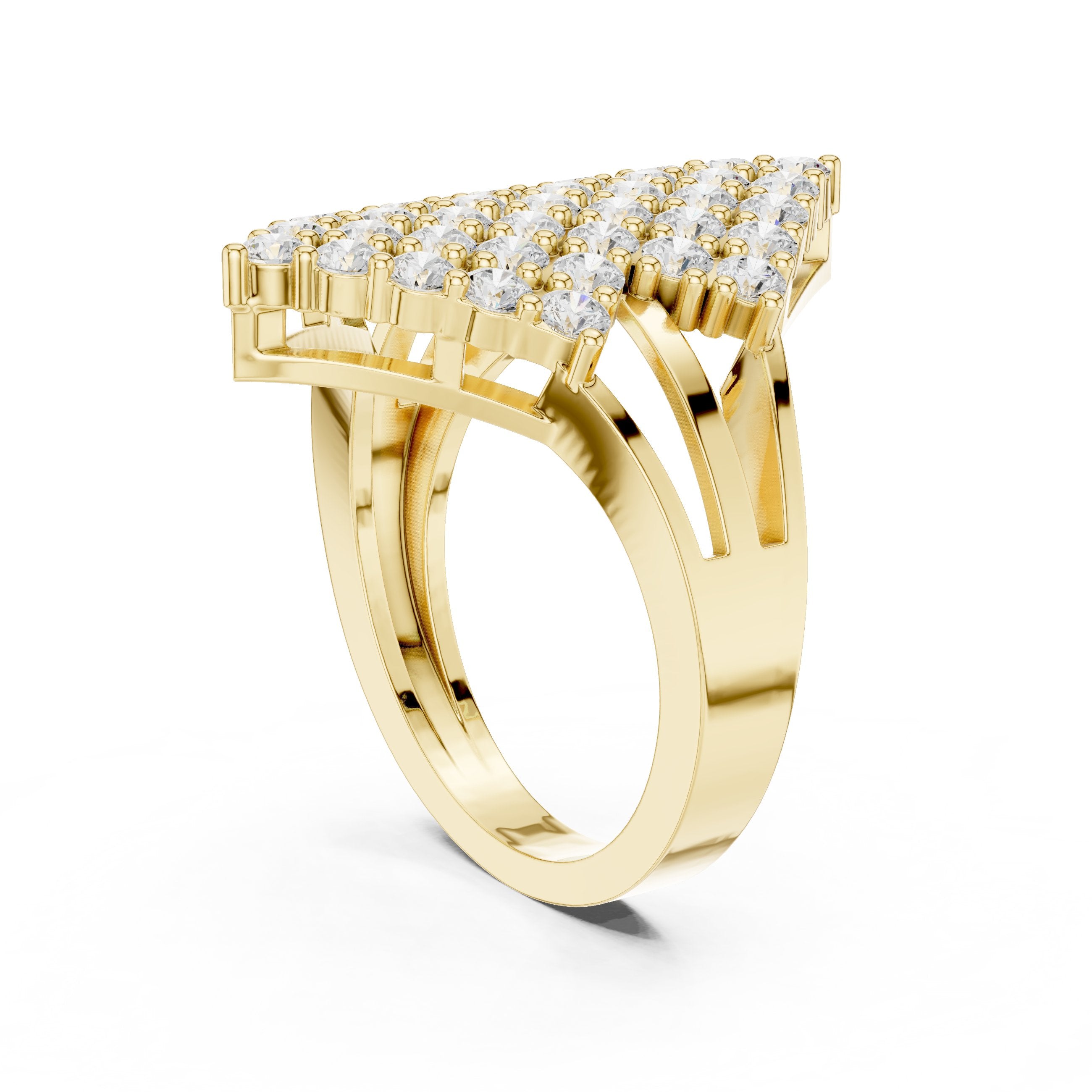 Round Diamond Diamond-Shape Cluster Statement Engagement Ring in Yellow Gold - VYKA Diamonds