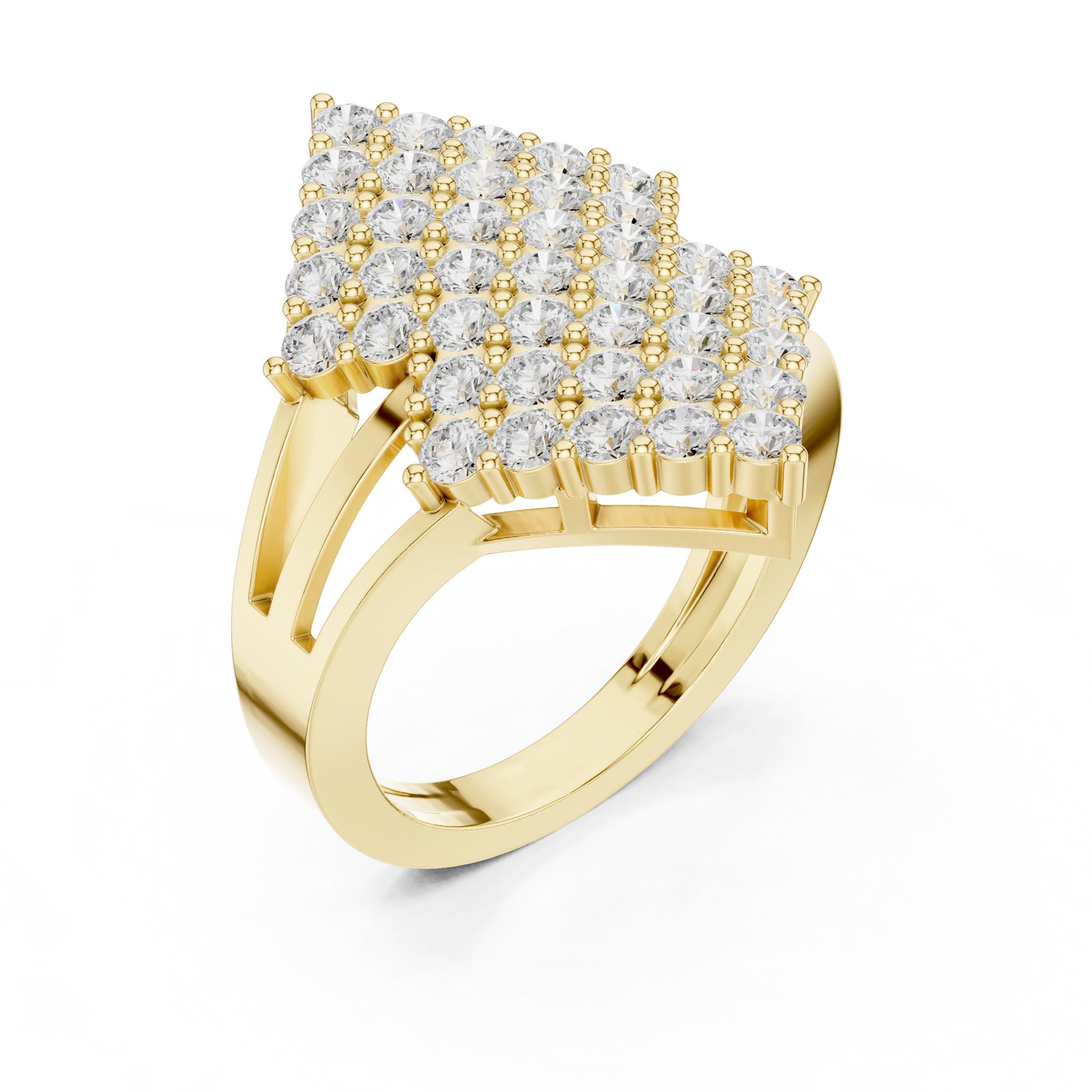 Round Diamond Diamond-Shape Cluster Statement Engagement Ring in Yellow Gold - VYKA Diamonds