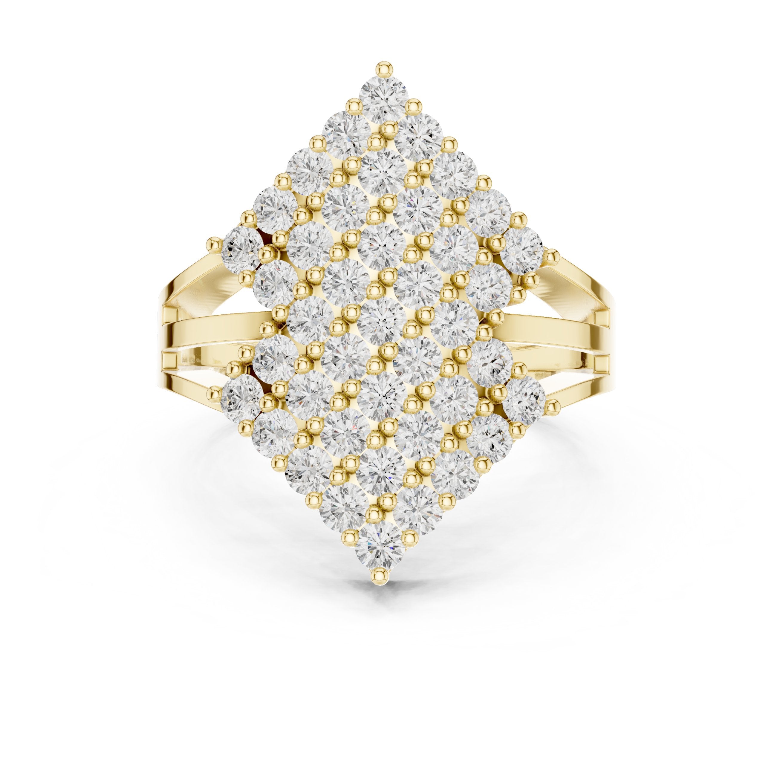 Round Diamond Diamond-Shape Cluster Statement Engagement Ring in Yellow Gold - VYKA Diamonds