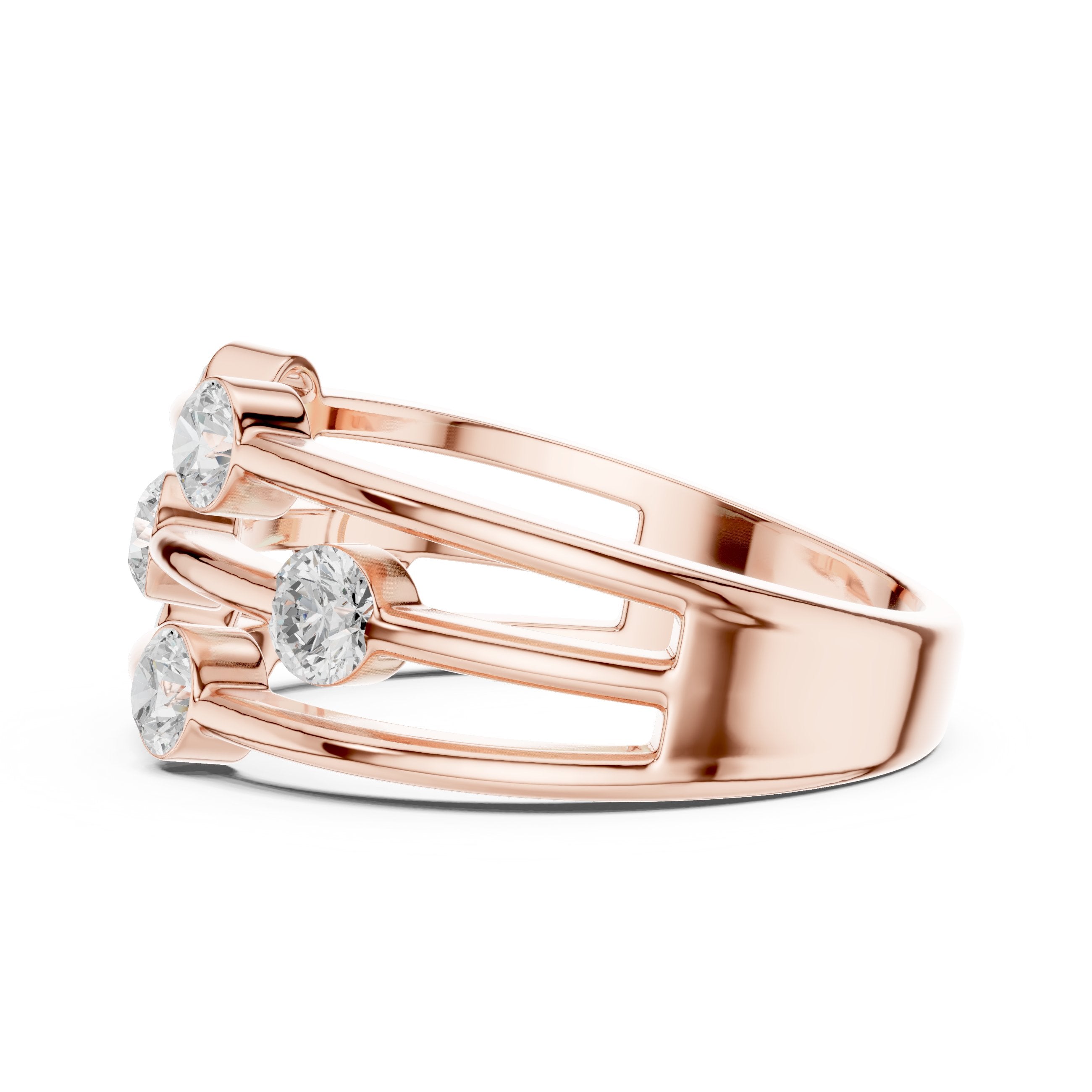 Round Diamond Triple Bar Studded Anniversary Band in Rose Gold - VYKA Diamonds