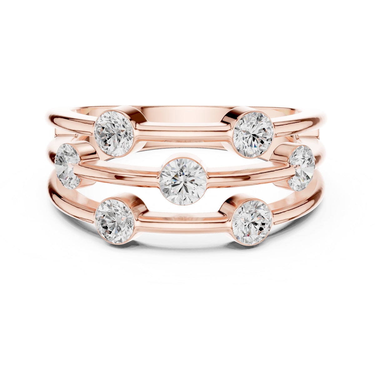 Round Diamond Triple Bar Studded Anniversary Band