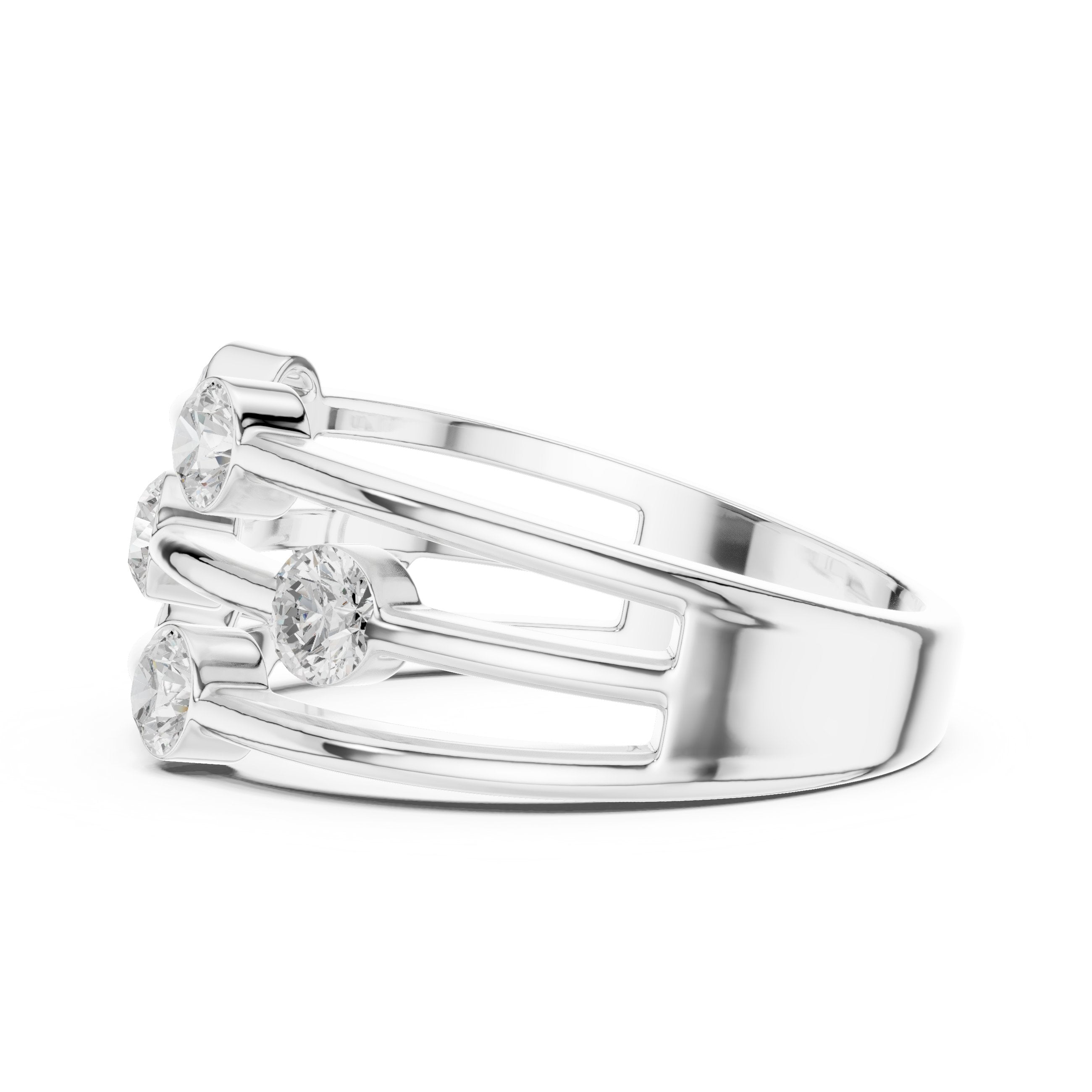 Round Diamond Triple Bar Studded Anniversary Band in White Gold - VYKA Diamonds