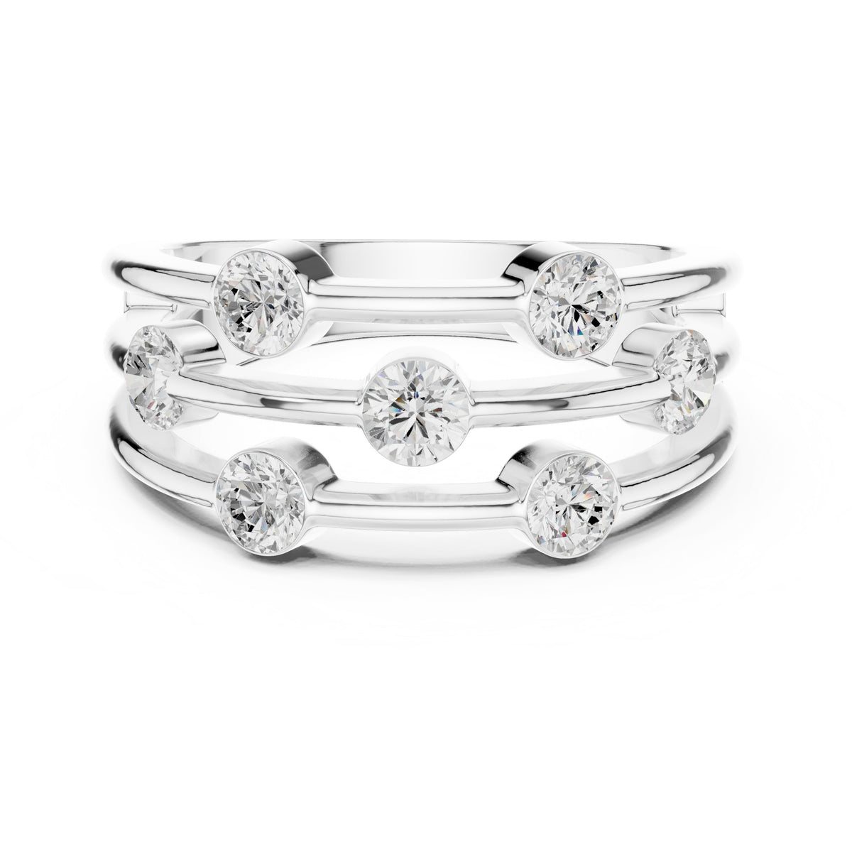Round Diamond Triple Bar Studded Anniversary Band