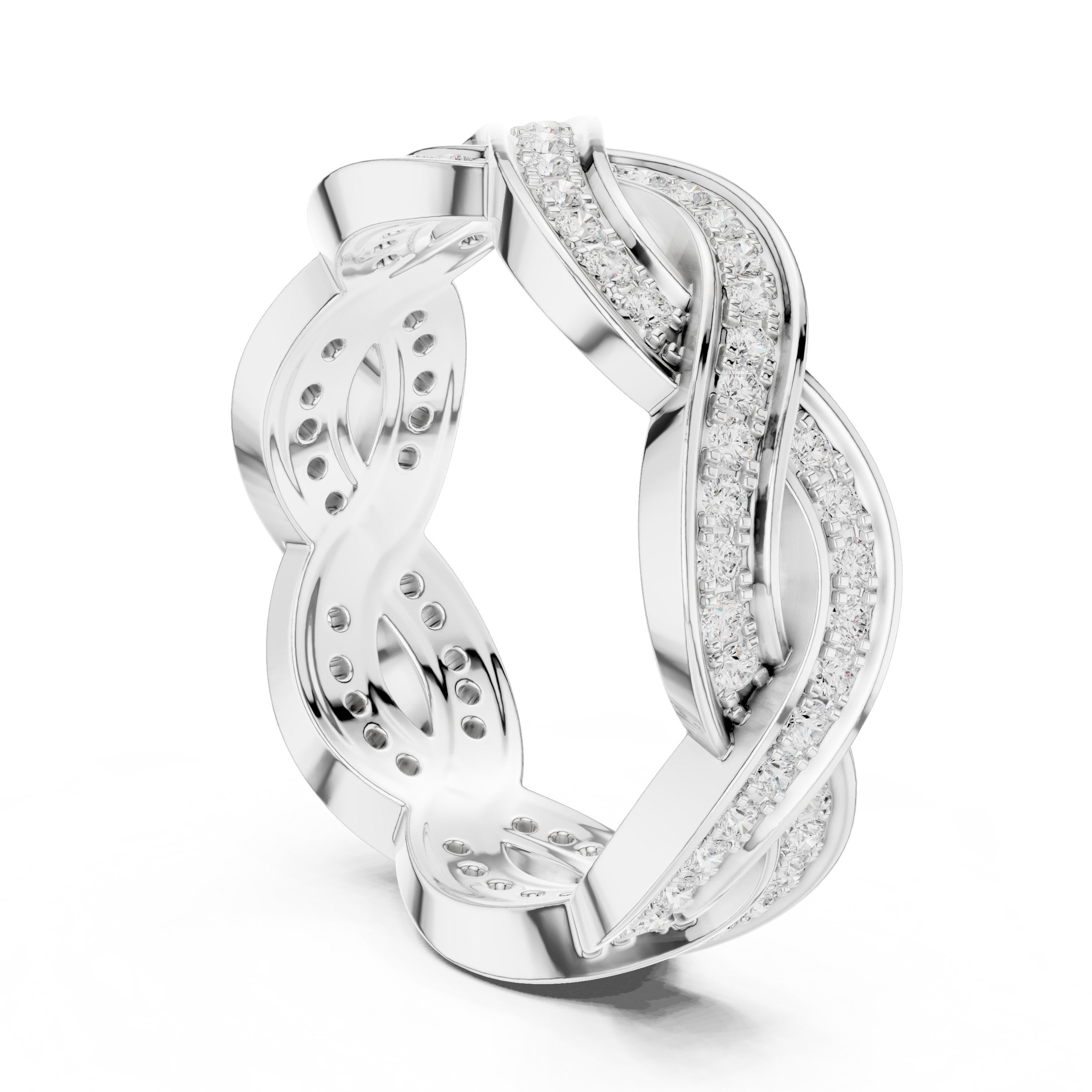 Round Diamond Twisted Infinity Pavé Eternity Band in White Gold - VYKA Diamonds