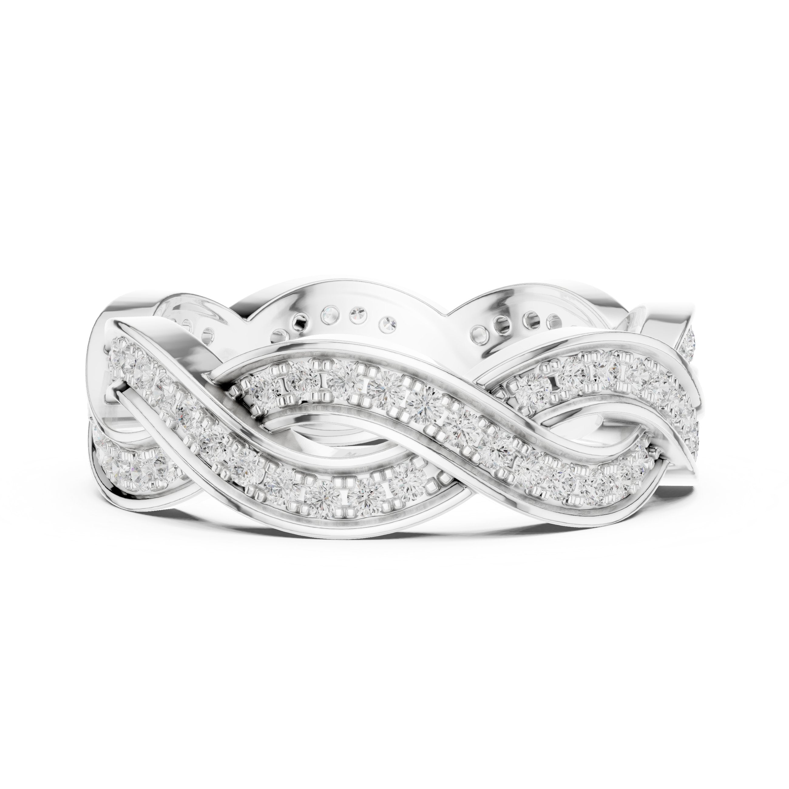 Round Diamond Twisted Infinity Pavé Eternity Band in White Gold - VYKA Diamonds