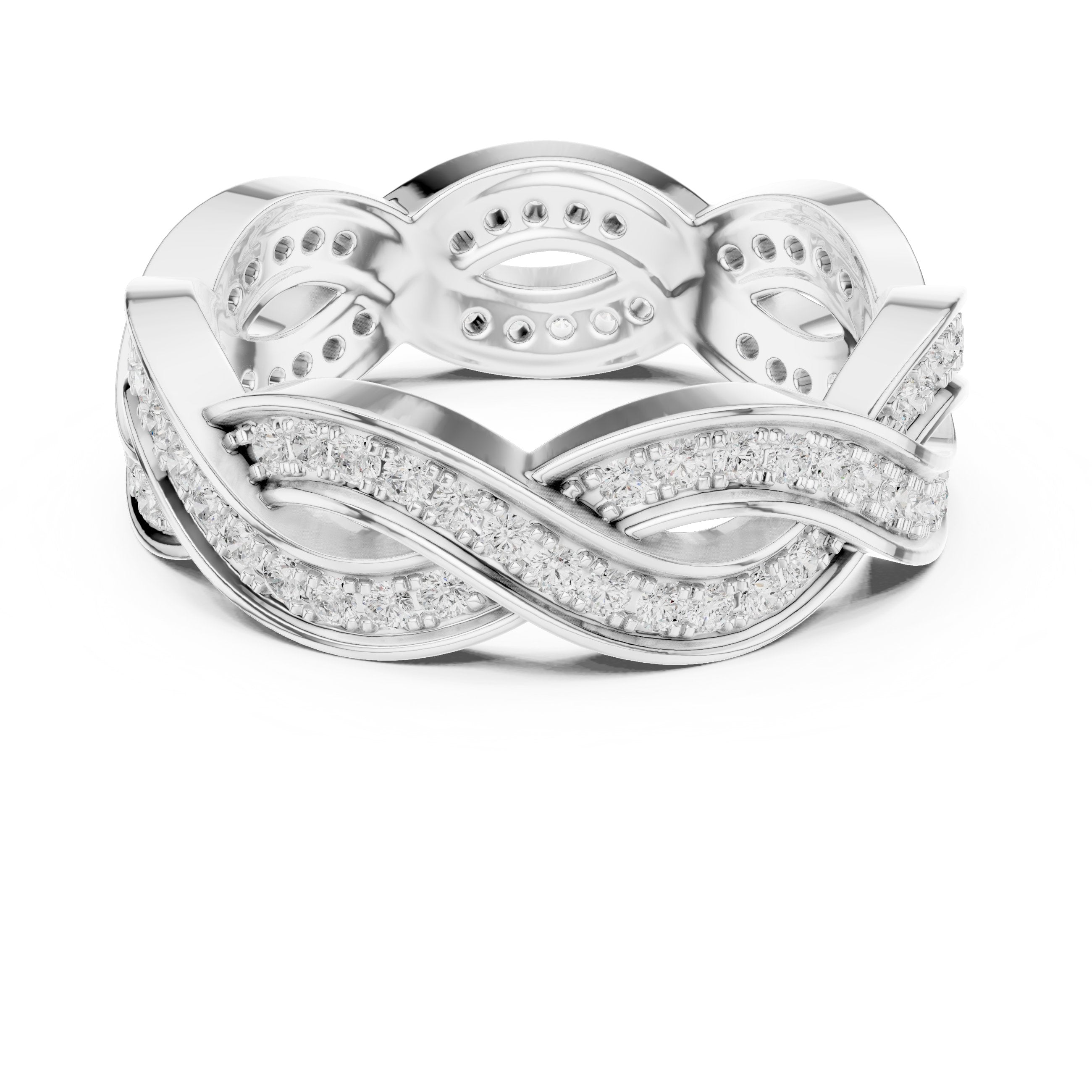 Round Diamond Twisted Infinity Pavé Eternity Band in White Gold - VYKA Diamonds