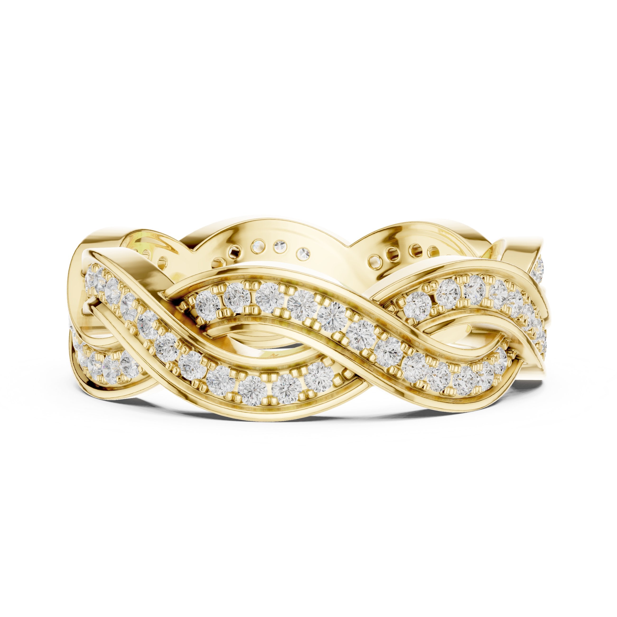 Round Diamond Twisted Infinity Pavé Eternity Band in Yellow Gold - VYKA Diamonds