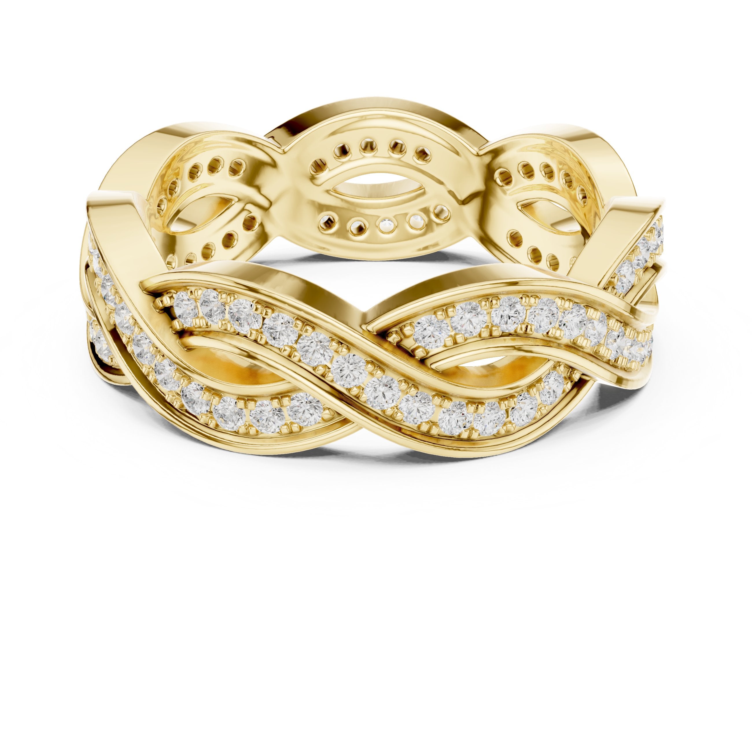 Round Diamond Twisted Infinity Pavé Eternity Band in Yellow Gold - VYKA Diamonds