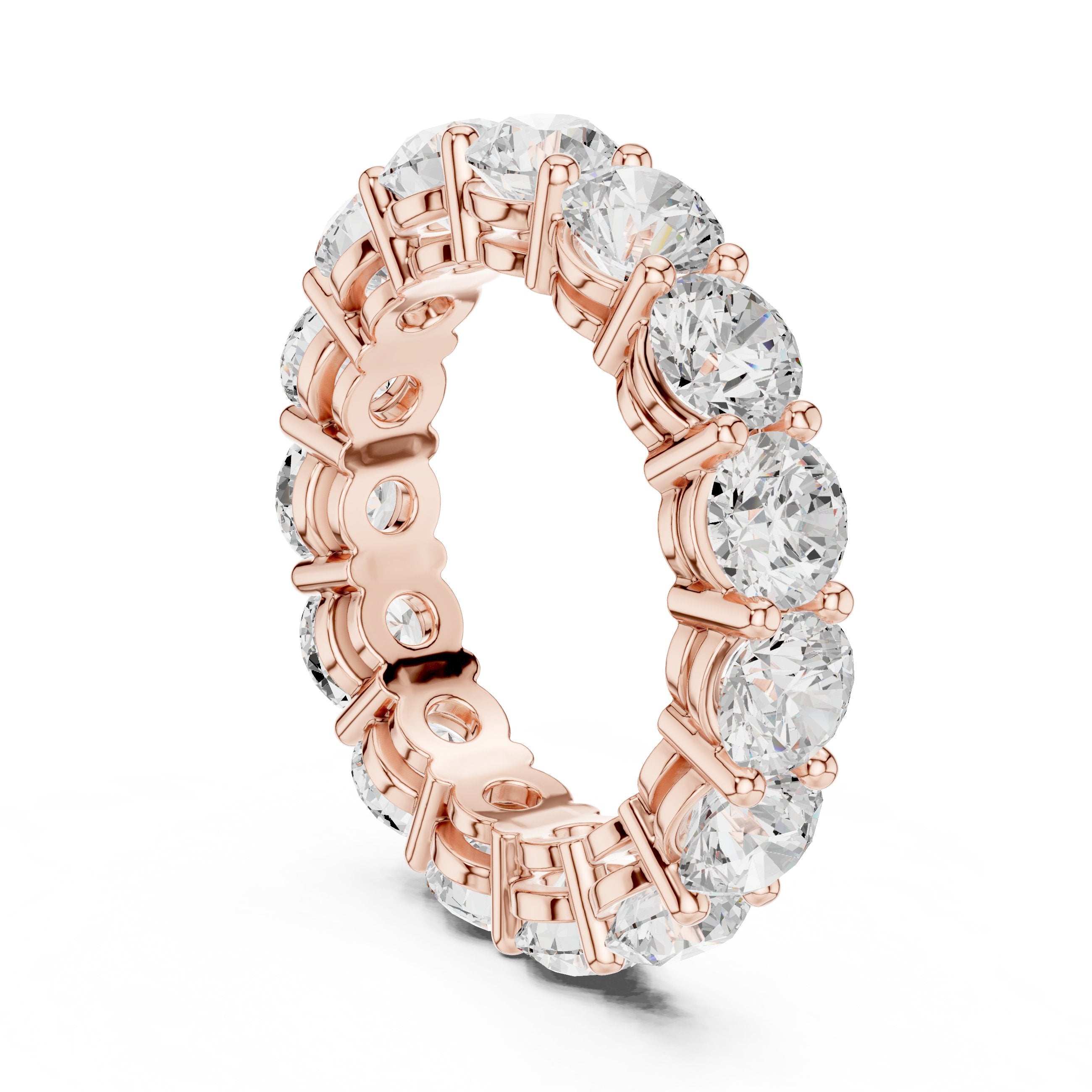 Round Diamond Shared Prong Eternity Band in Rose Gold - VYKA Diamonds