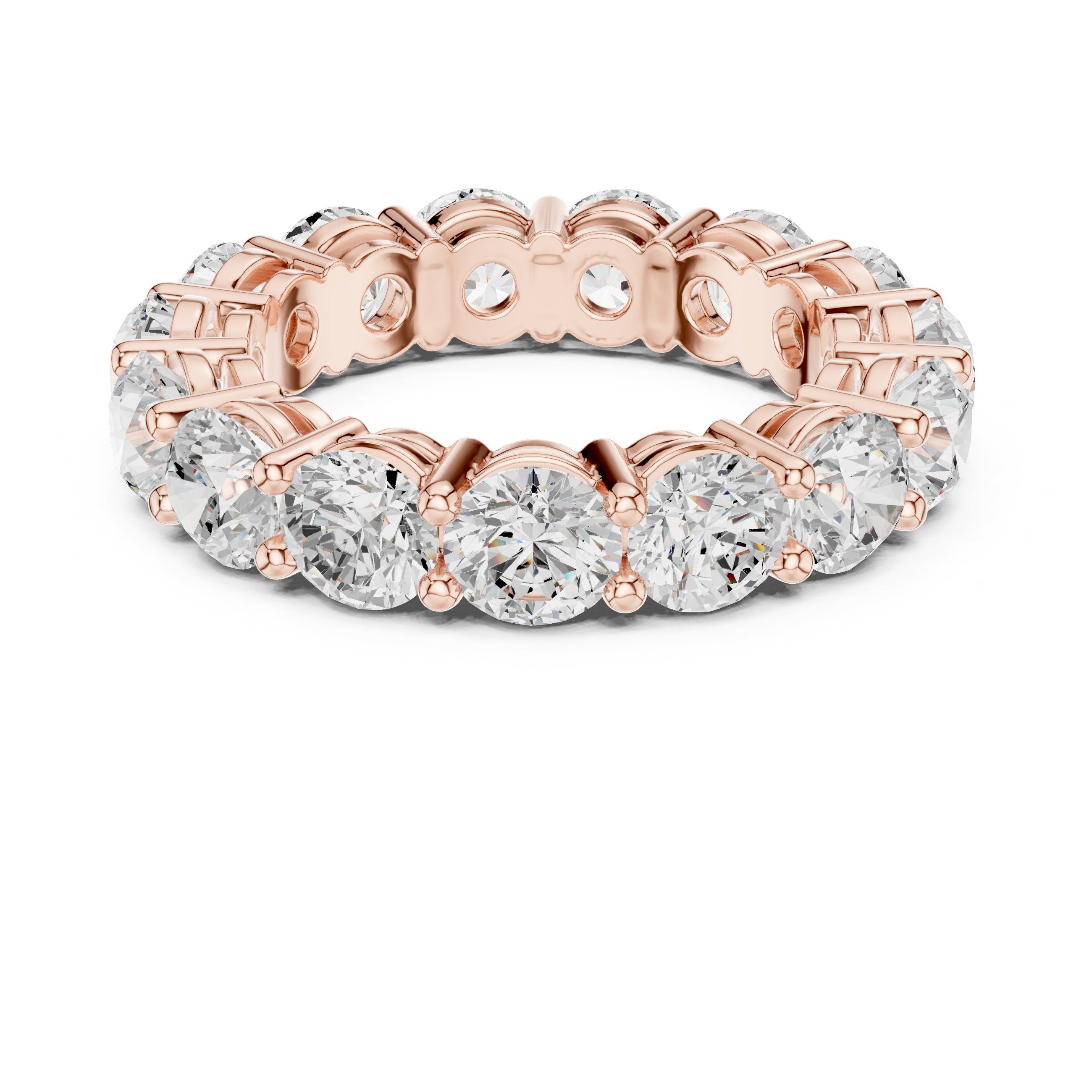 Round Diamond Shared Prong Eternity Band in Rose Gold - VYKA Diamonds