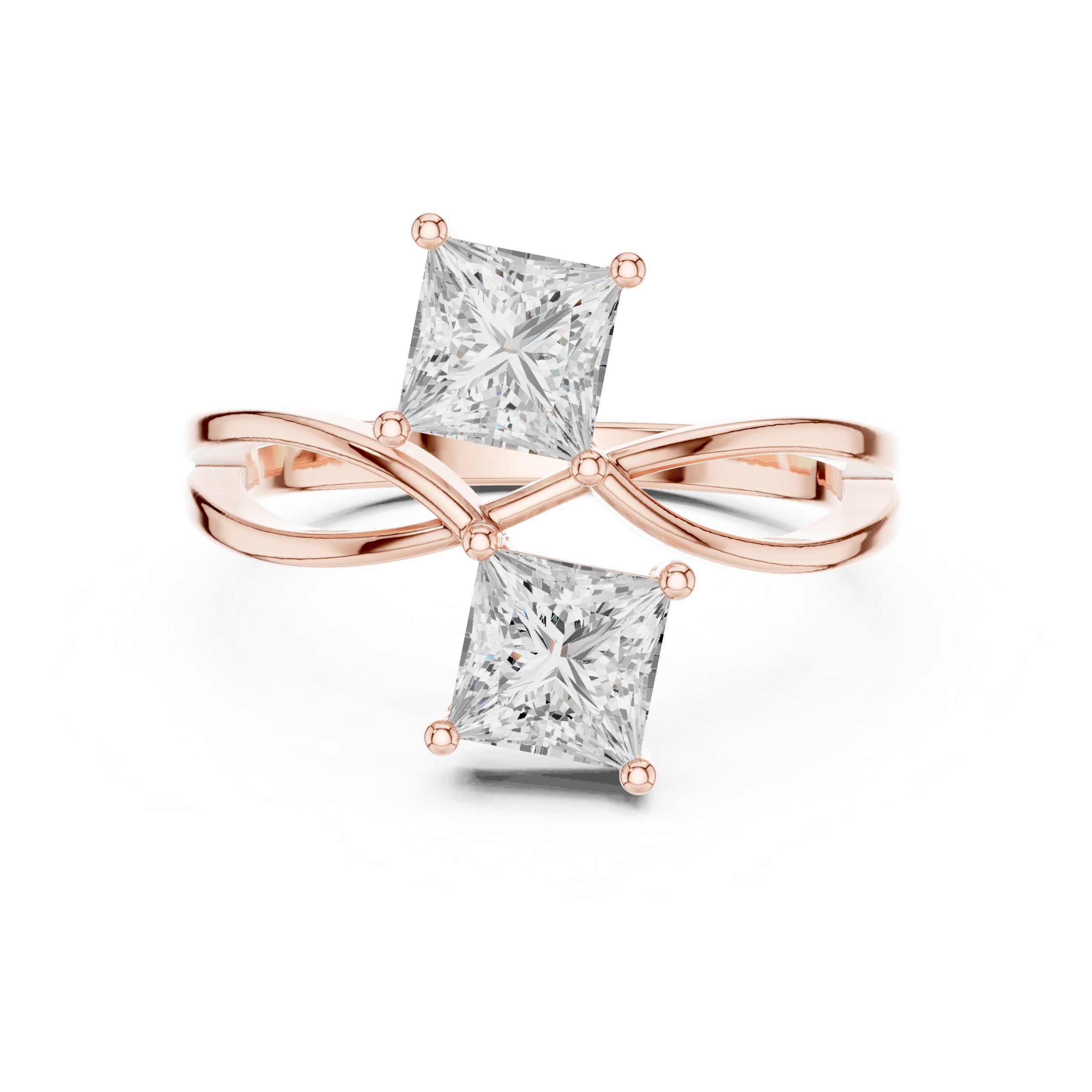 Princess Cut Toi et Moi Engagement Ring in Rose Gold - VYKA Diamonds