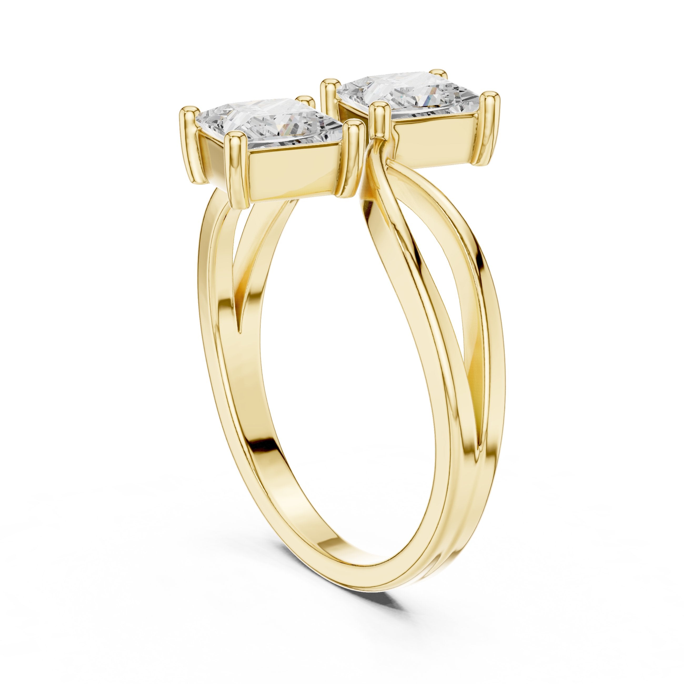 Princess Cut Toi et Moi Engagement Ring in Yellow Gold - VYKA Diamonds