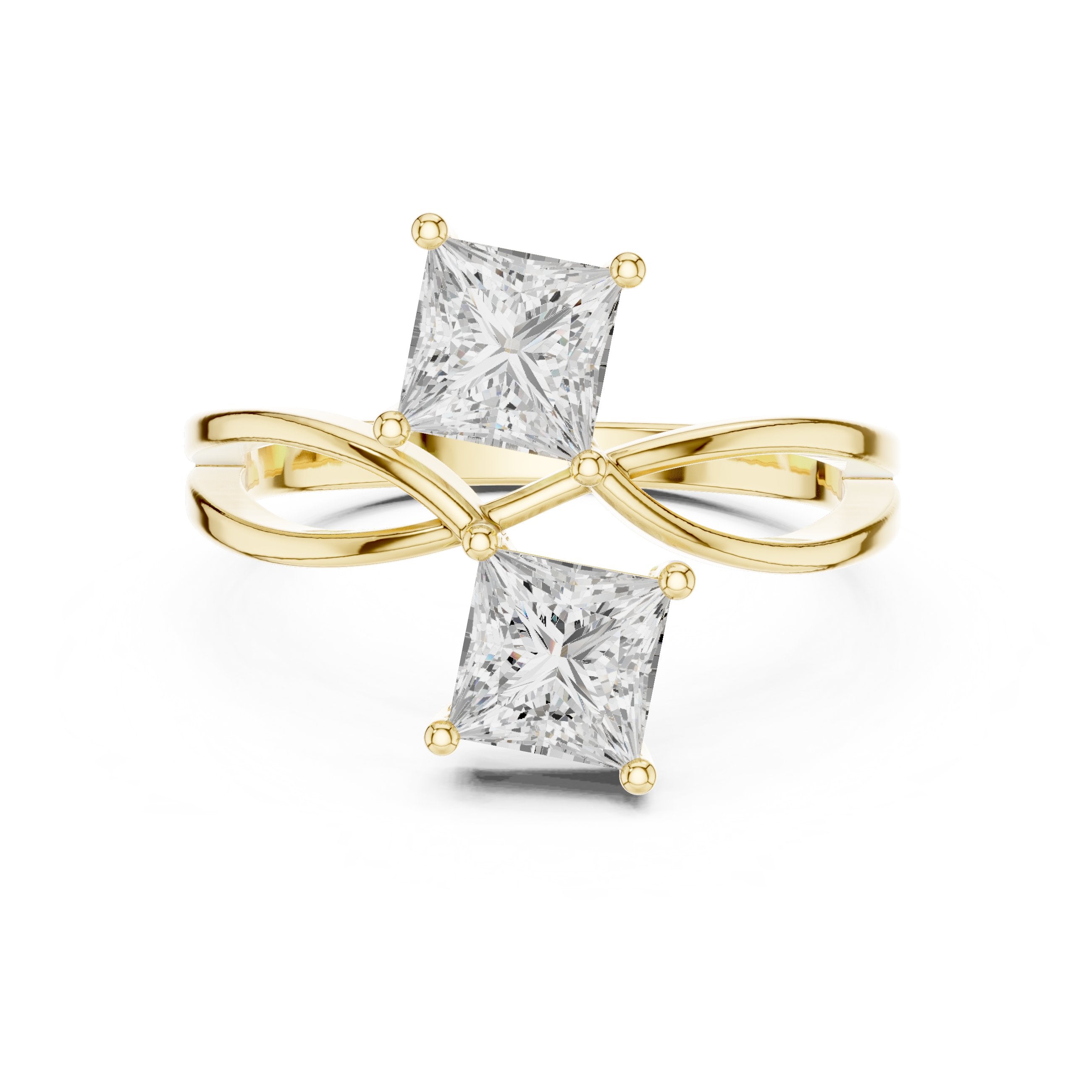 Princess Cut Toi et Moi Engagement Ring in Yellow Gold - VYKA Diamonds