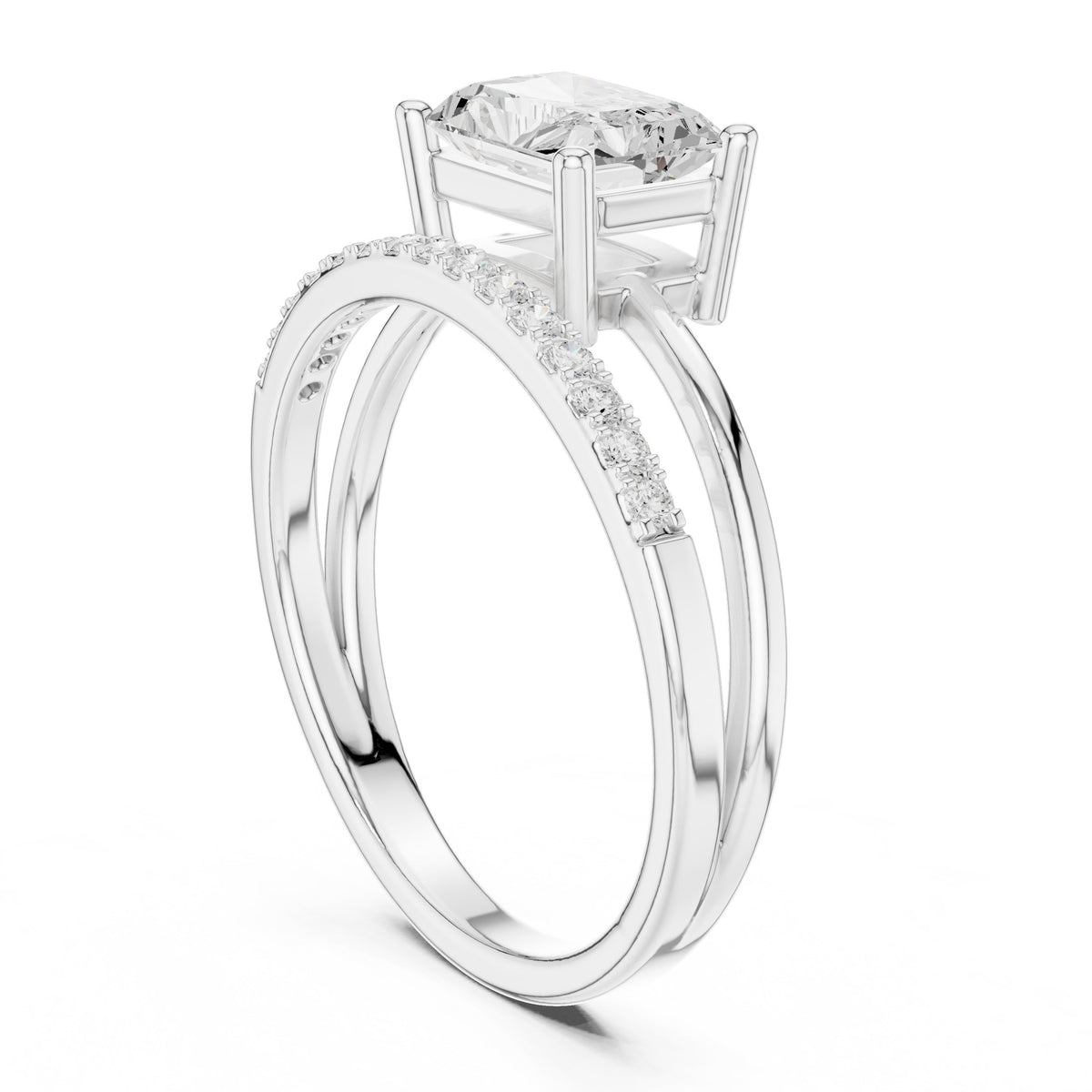 Radiant Cut Engagement Ring with Split Shank Pavé Band