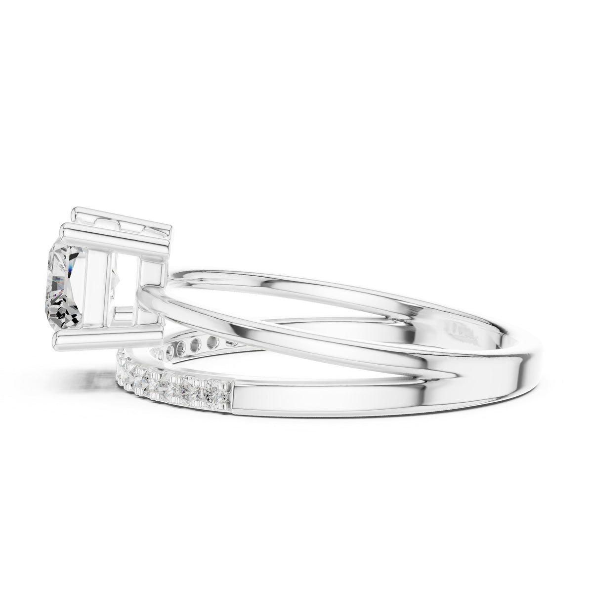 Radiant Cut Engagement Ring with Split Shank Pavé Band