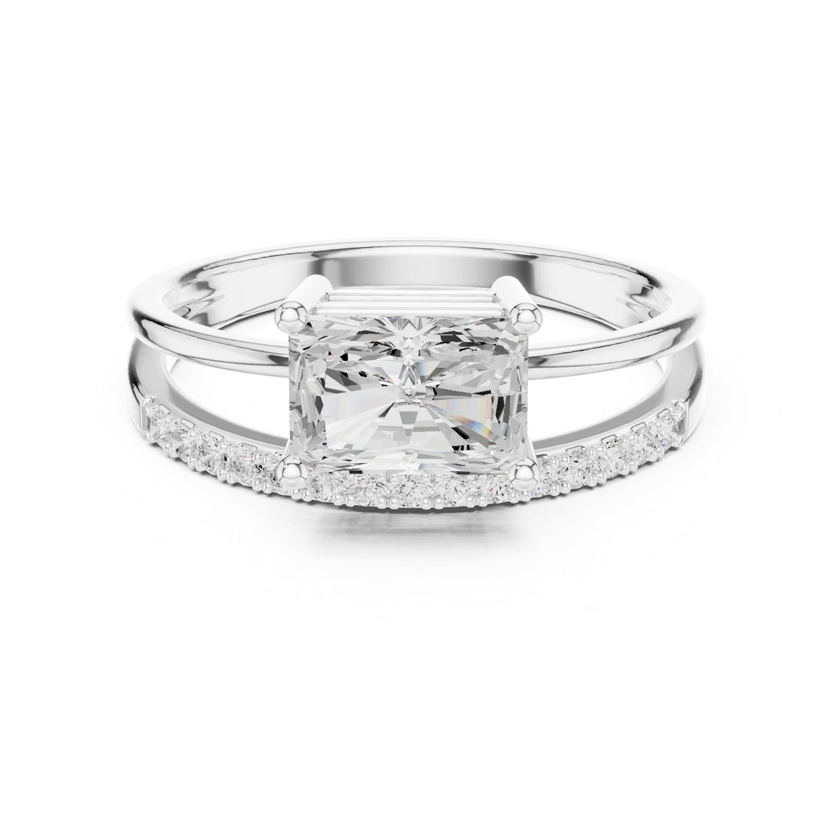 Radiant Cut Engagement Ring with Split Shank Pavé Band