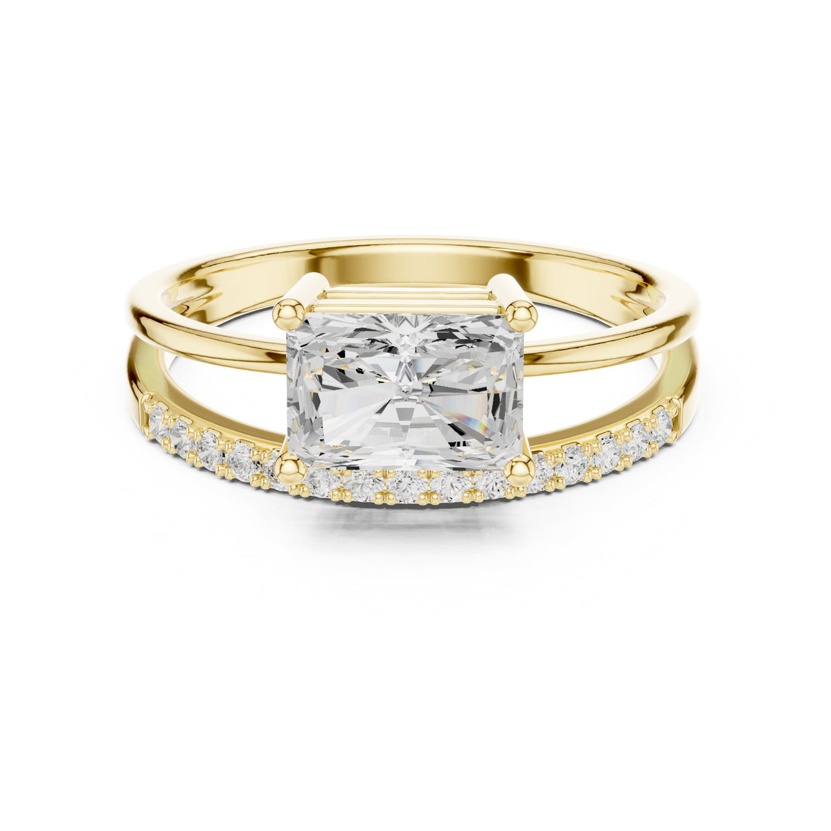 Radiant Cut Engagement Ring with Split Shank Pavé Band