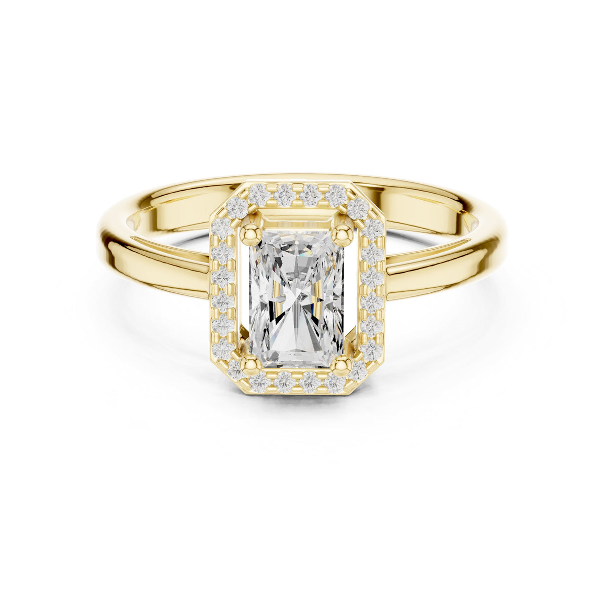 Radiant Cut Halo Engagement Ring with Open Split Shank
