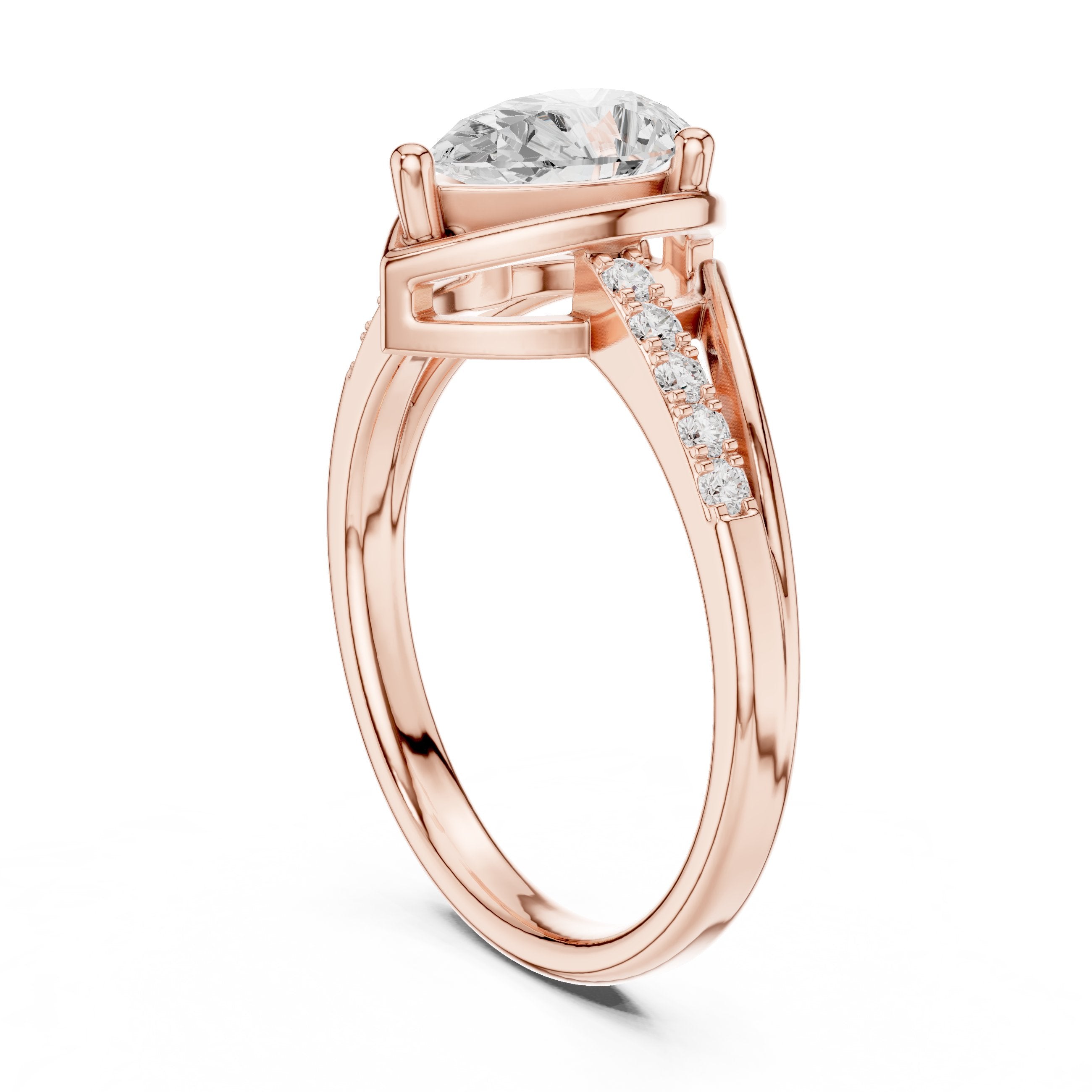 Pear Diamond Bezel Set Engagement Ring with Pavé Band in Rose Gold - VYKA Diamonds