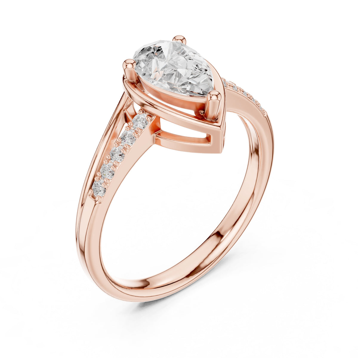 Pear Diamond Bezel Set Engagement Ring with Pavé Band