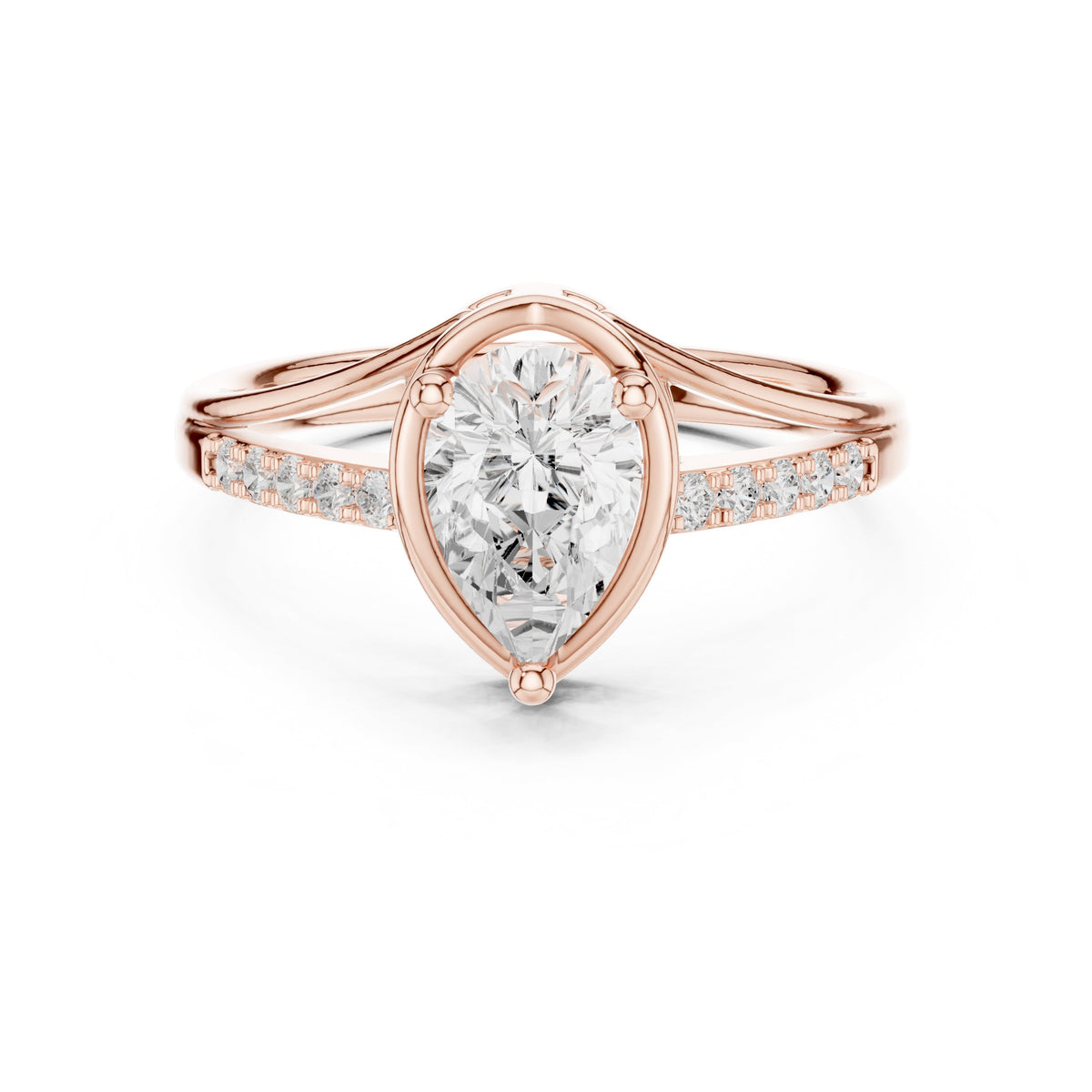 Pear Diamond Bezel Set Engagement Ring with Pavé Band