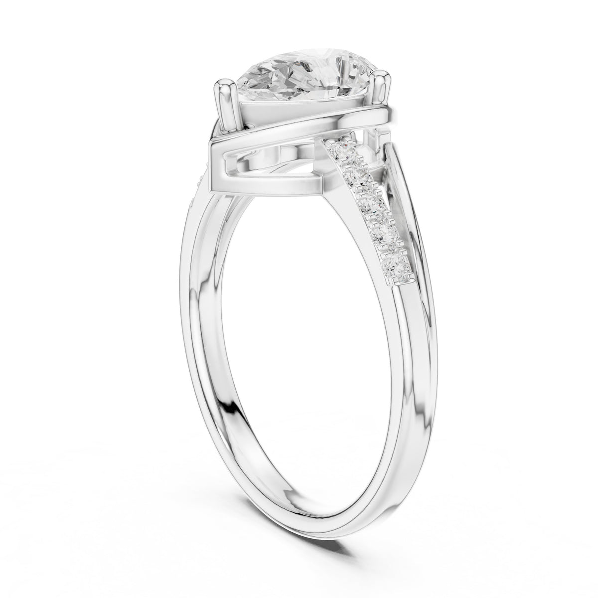 Pear Diamond Bezel Set Engagement Ring with Pavé Band
