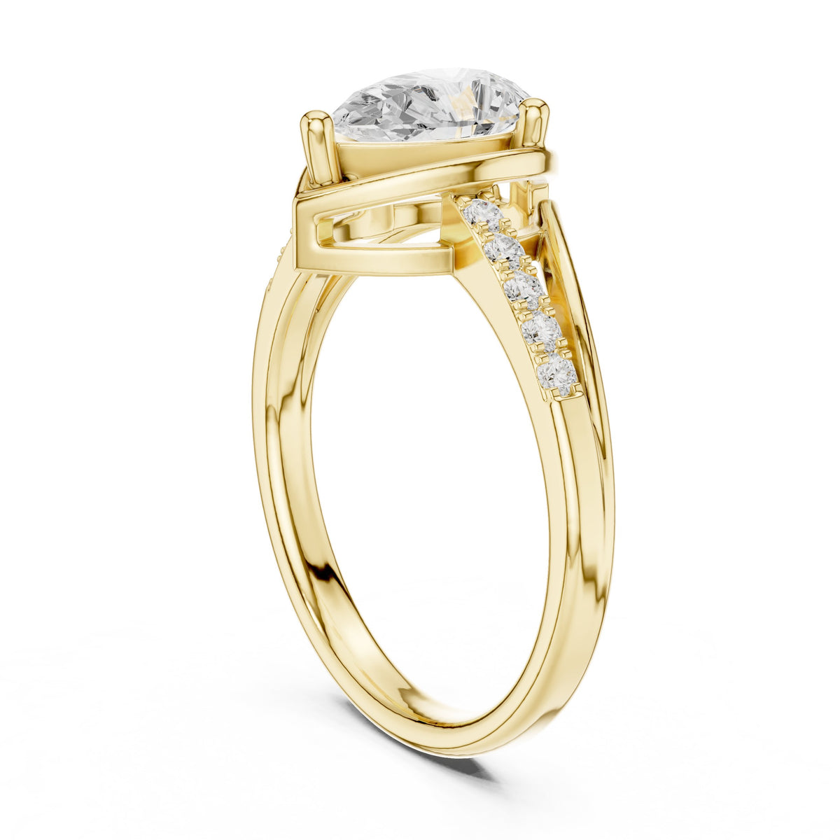 Pear Diamond Bezel Set Engagement Ring with Pavé Band