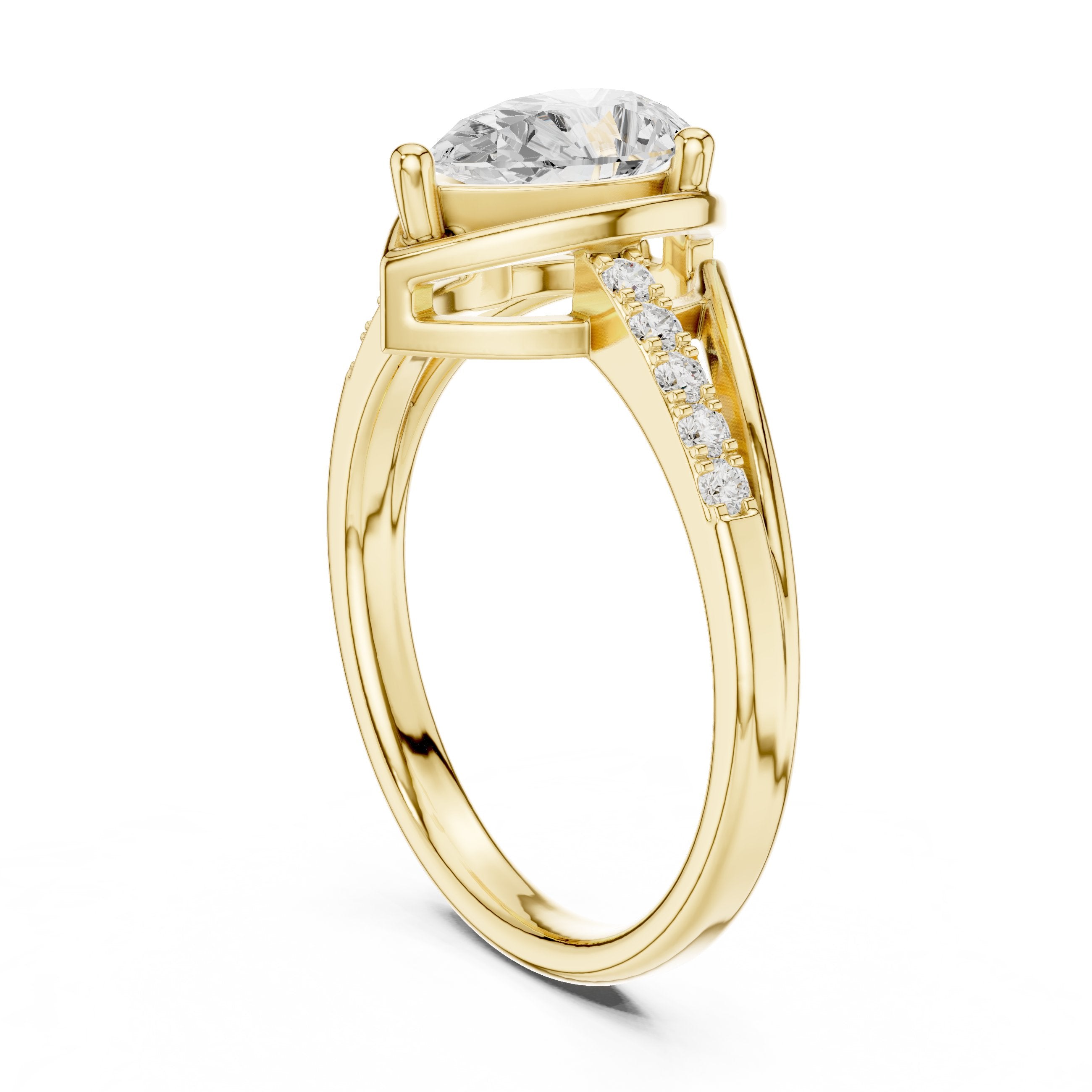 Pear Diamond Bezel Set Engagement Ring with Pavé Band in Yellow Gold - VYKA Diamonds
