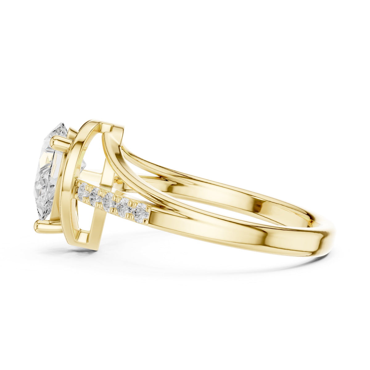 Pear Diamond Bezel Set Engagement Ring with Pavé Band