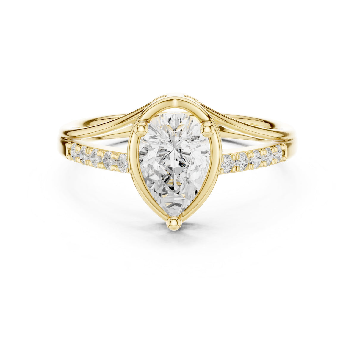 Pear Diamond Bezel Set Engagement Ring with Pavé Band