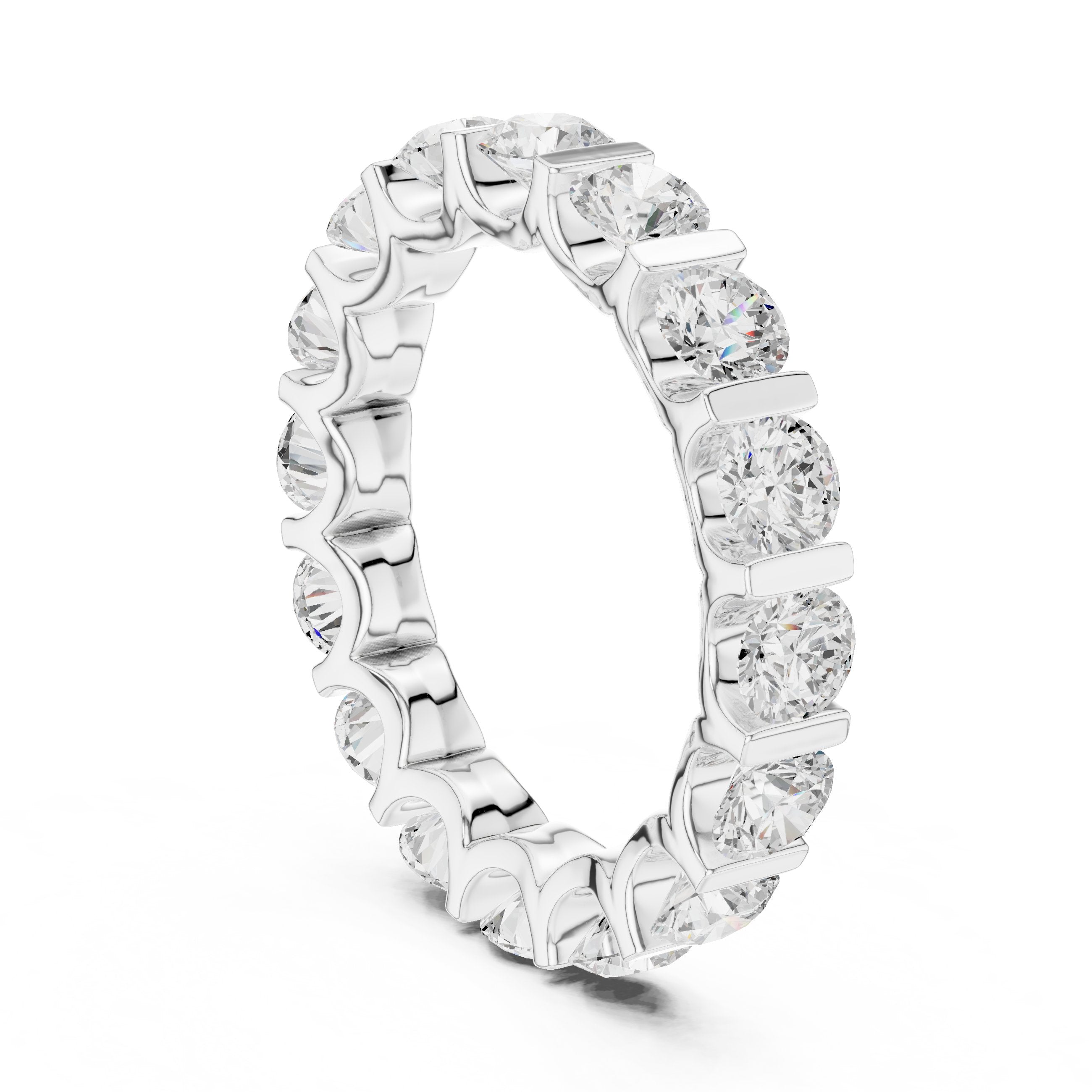 Round Diamond Bar Set Eternity Band in White Gold - VYKA Diamonds