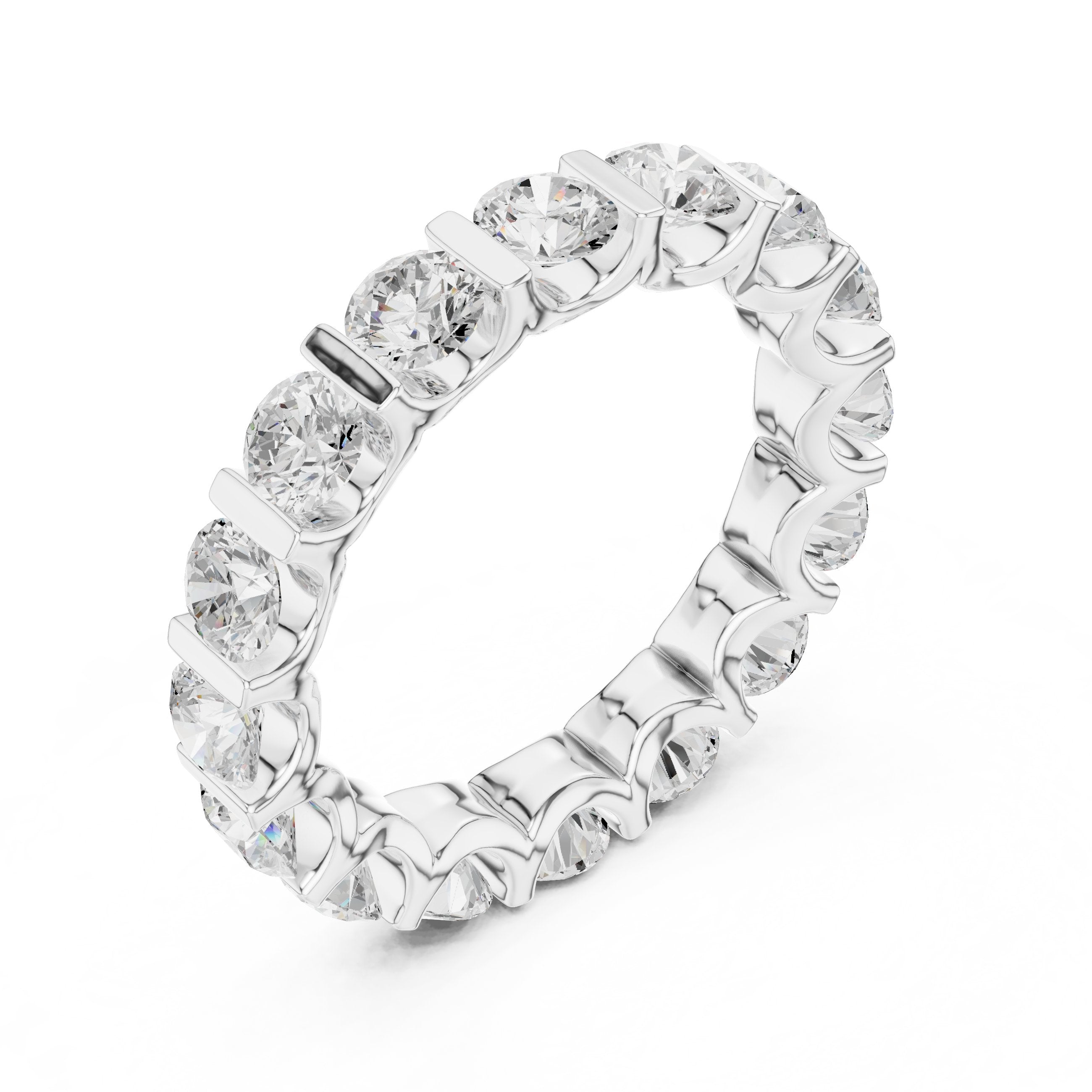 Round Diamond Bar Set Eternity Band in White Gold - VYKA Diamonds