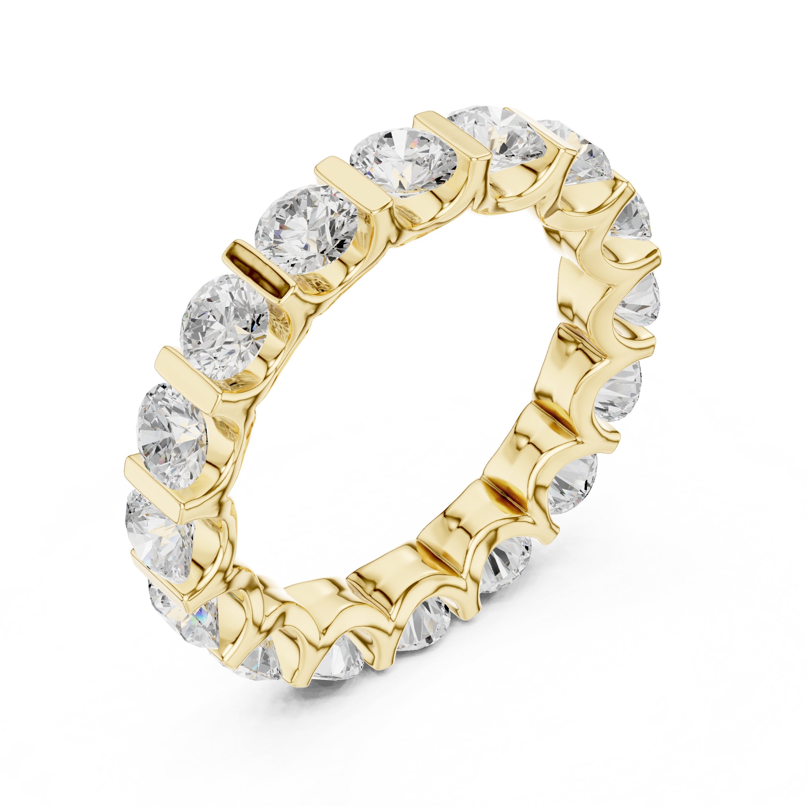 Round Diamond Bar Set Eternity Band in Yellow Gold - VYKA Diamonds