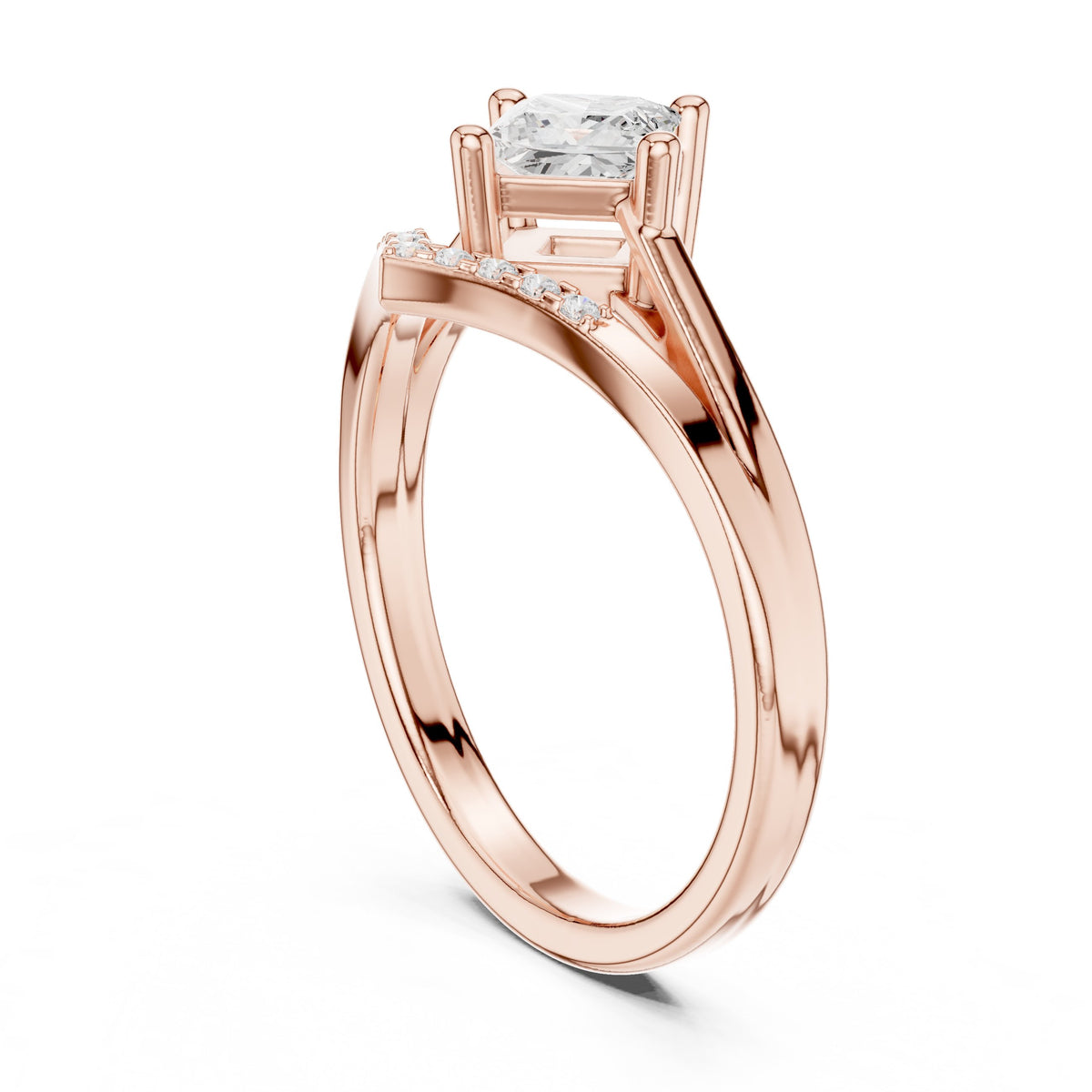 Kite Princess Cut Engagement Ring with Pavé Chevron Band