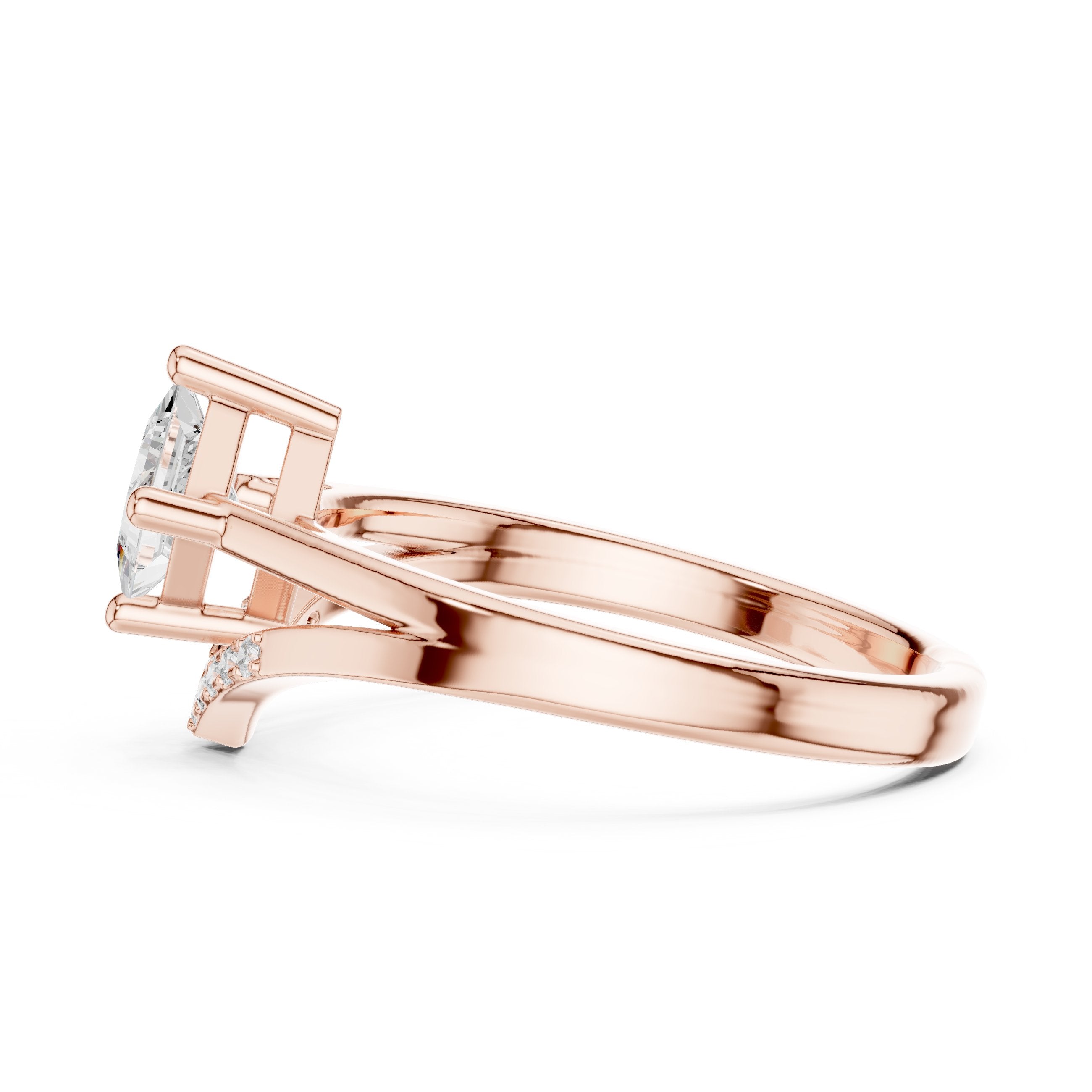 Kite Princess Cut Engagement Ring with Pavé Chevron Band in Rose Gold - VYKA Diamonds