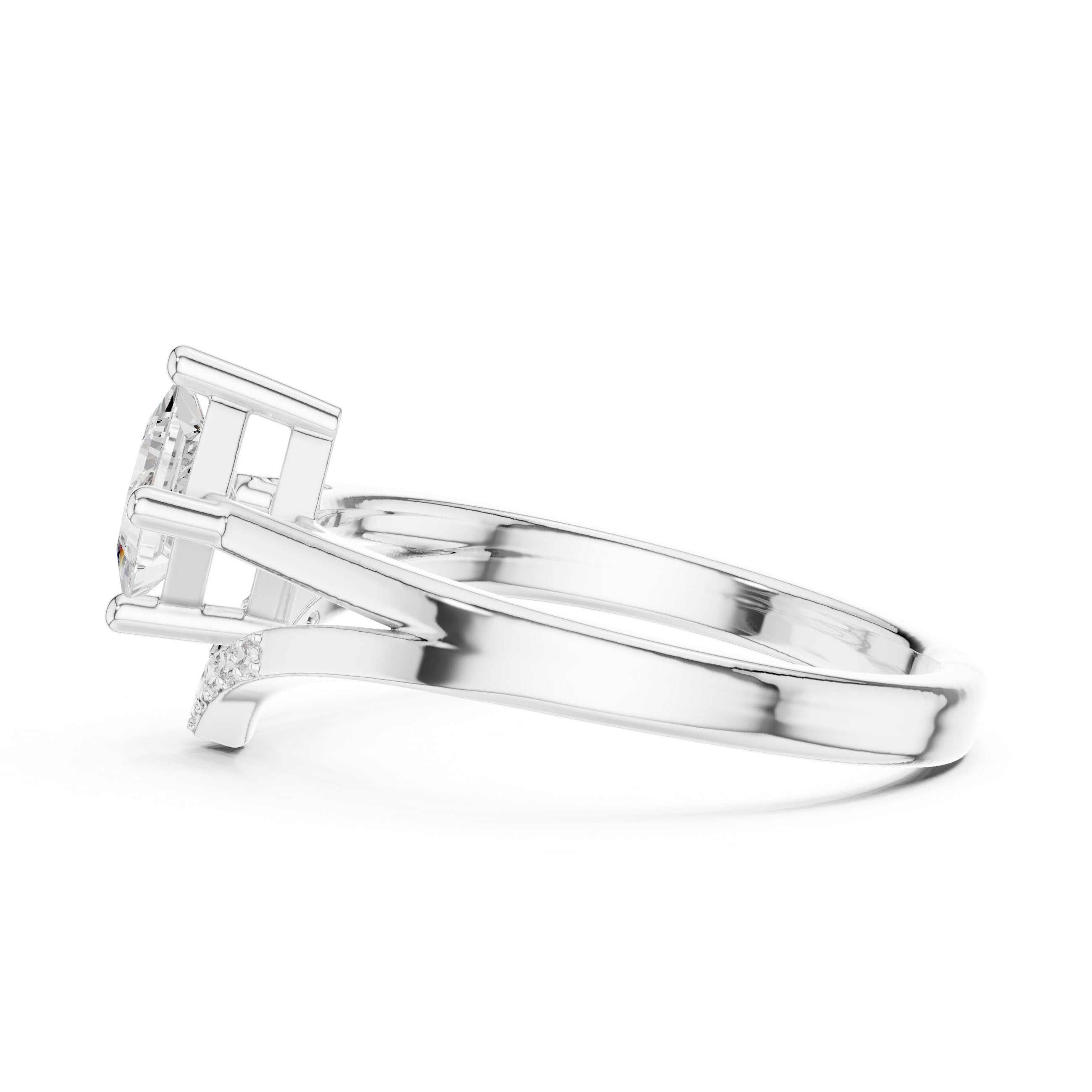 Kite Princess Cut Engagement Ring with Pavé Chevron Band in White Gold - VYKA Diamonds