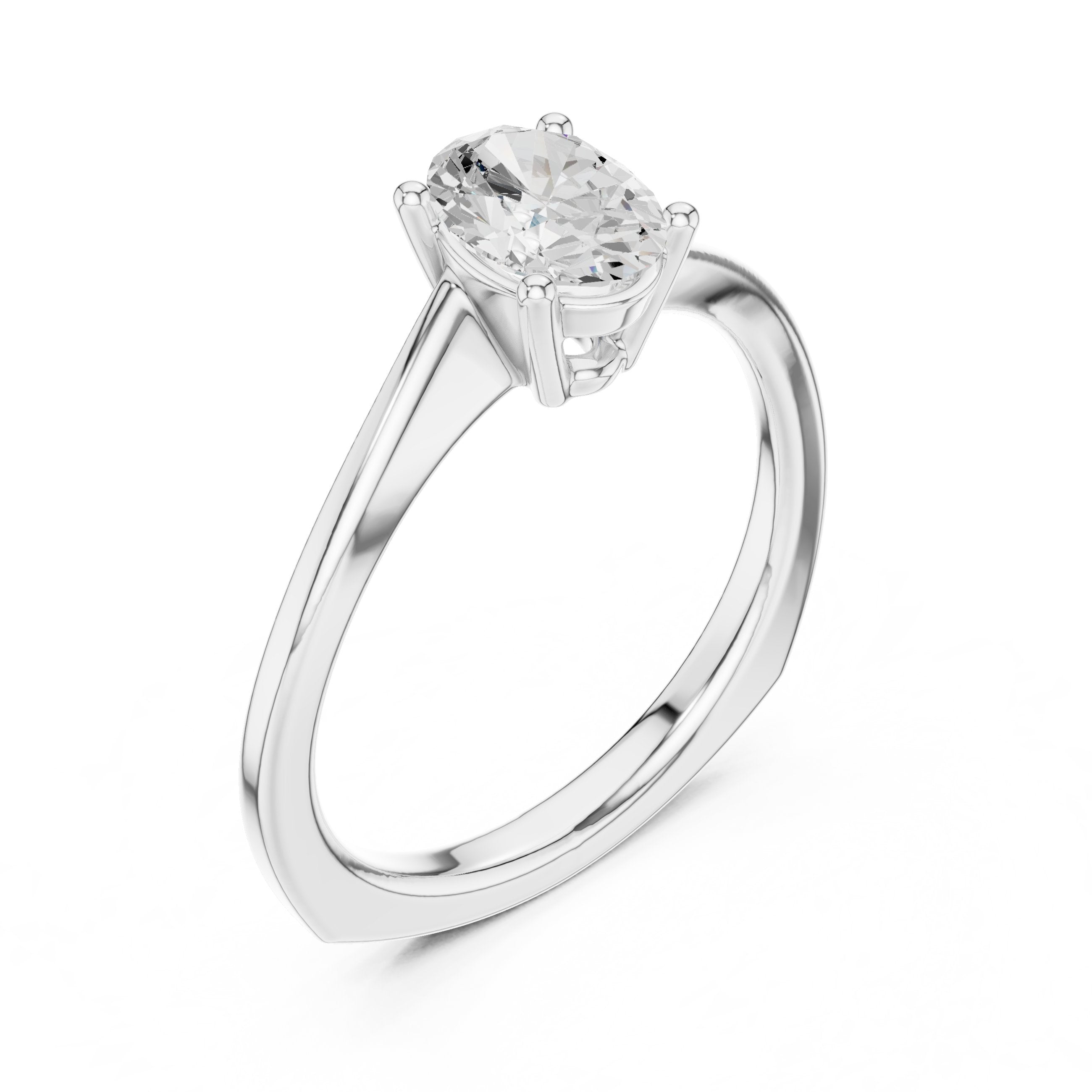 Oval Diamond Twisted Shank Solitaire Engagement Ring in White Gold - VYKA Diamonds