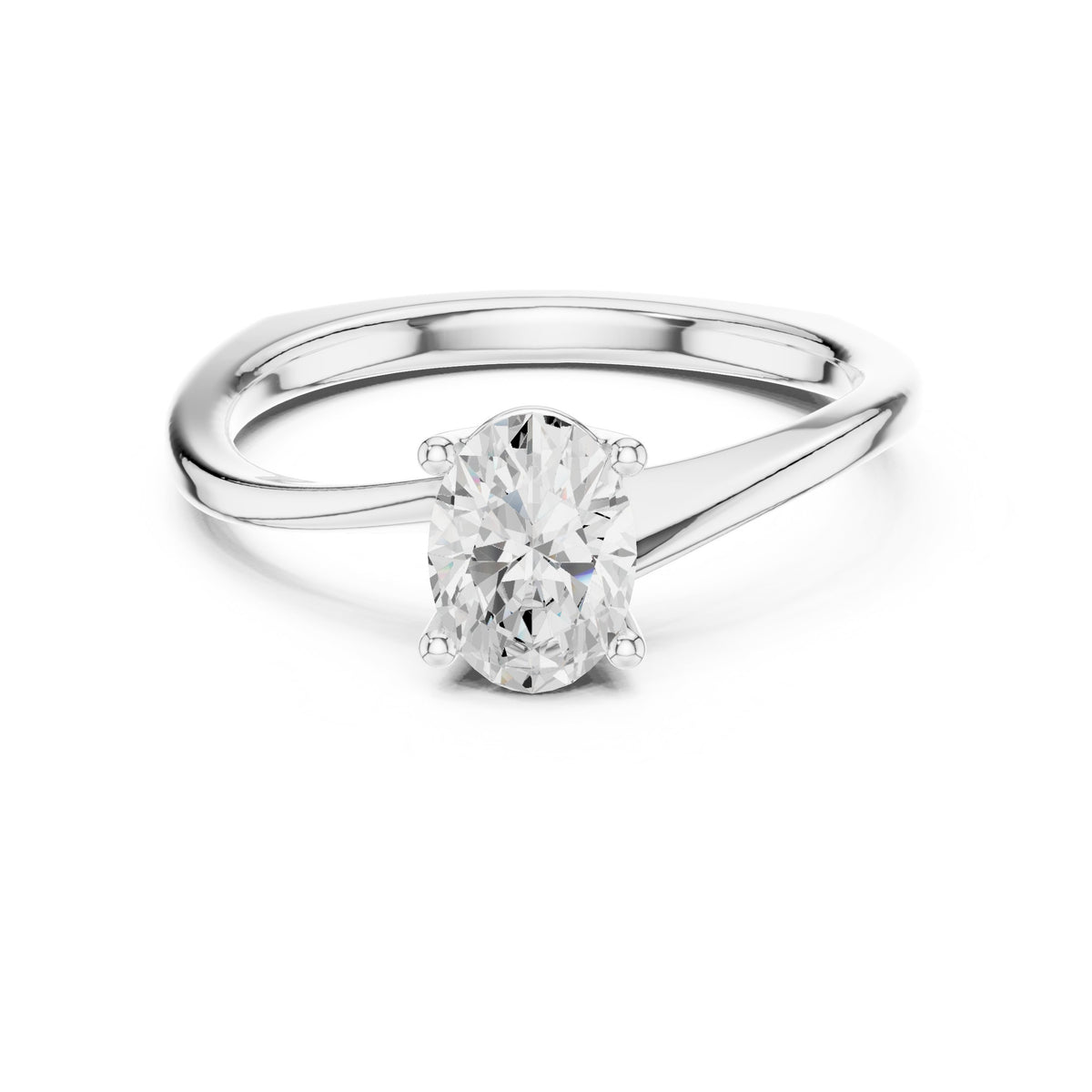 Oval Diamond Twisted Shank Solitaire Engagement Ring