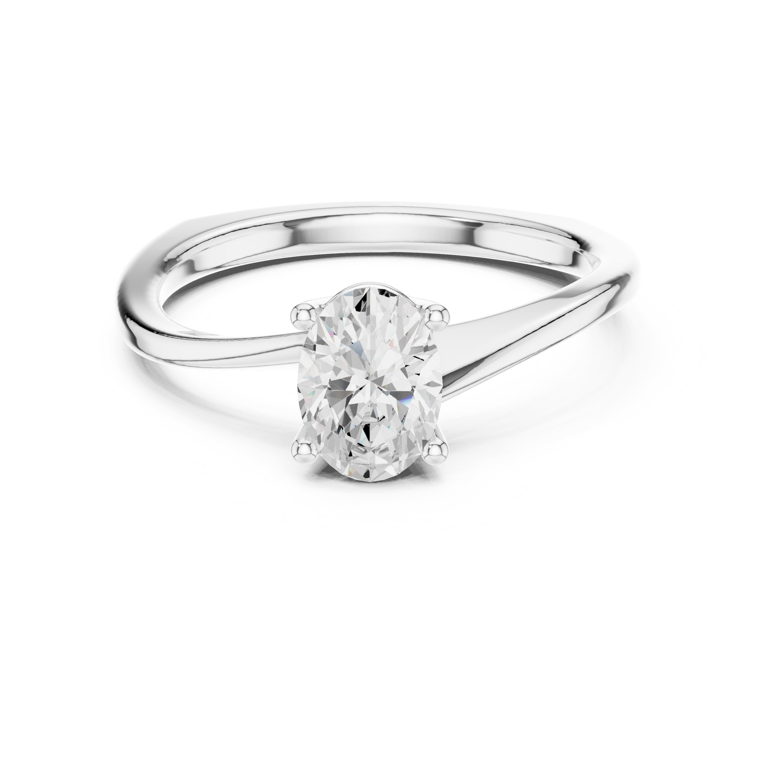 Oval Diamond Twisted Shank Solitaire Engagement Ring in White Gold - VYKA Diamonds