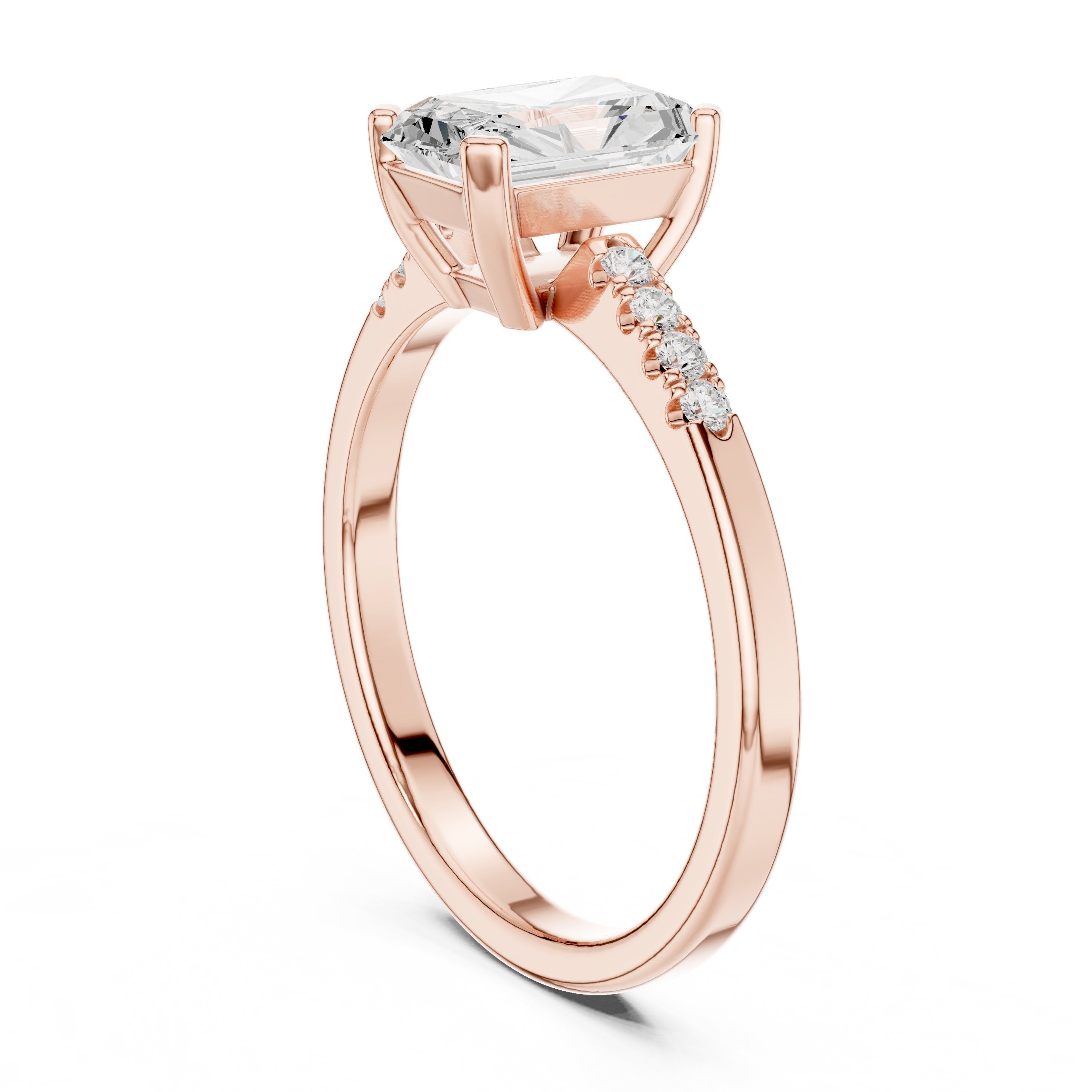 Radiant Cut Engagement Ring with Pavé Shoulders in Rose Gold - VYKA Diamonds