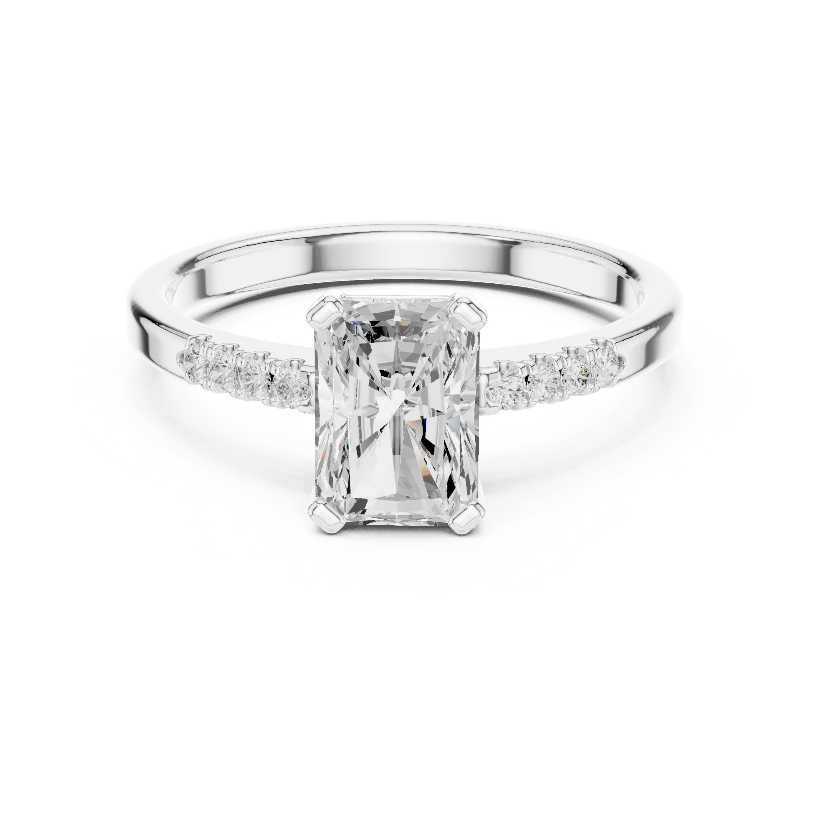 Radiant Cut Engagement Ring with Pavé Shoulders in White Gold - VYKA Diamonds